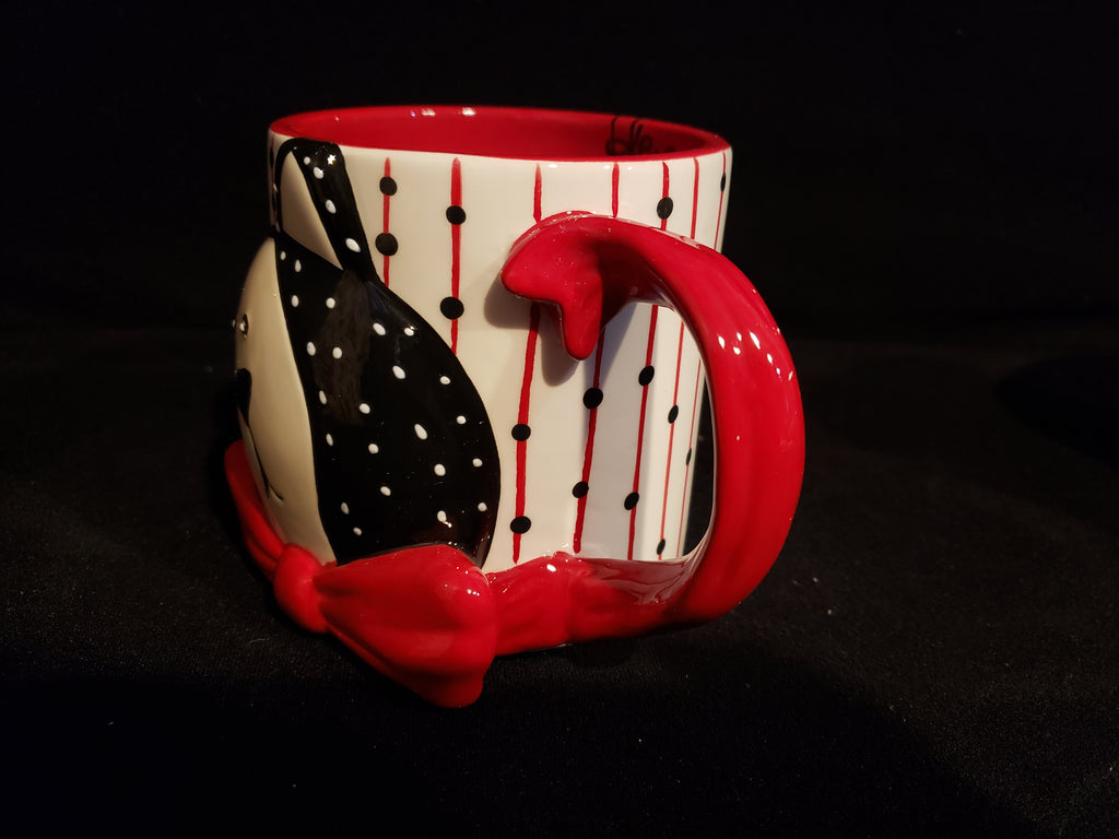 Boyds Home 3 D Red White Black Kitty Mugs set of 4 (lot 2386)