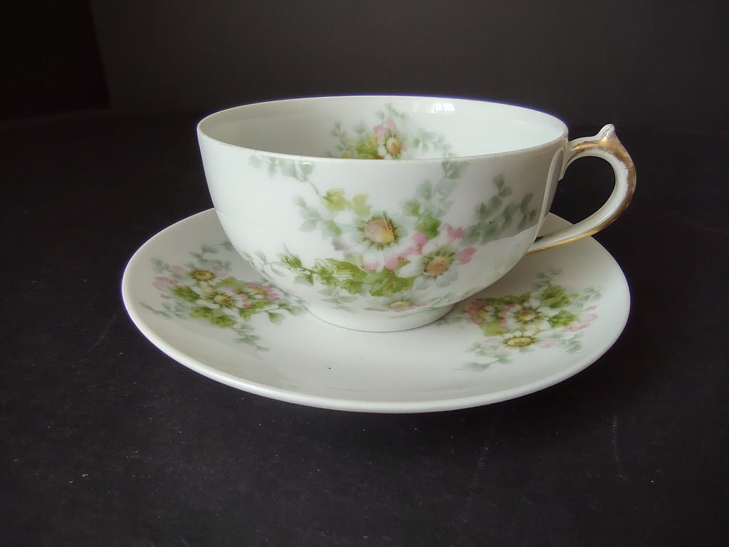 Haviland Limoges GDA Tea Cup & Saucer Pink Daisy Daisies (lot 878)
