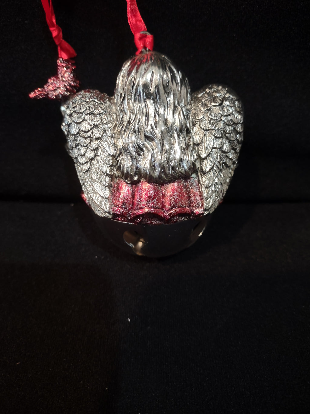 Christmas Silver Plated Angel Bell Ornament Red Robe Cardinal (Lot 4093)