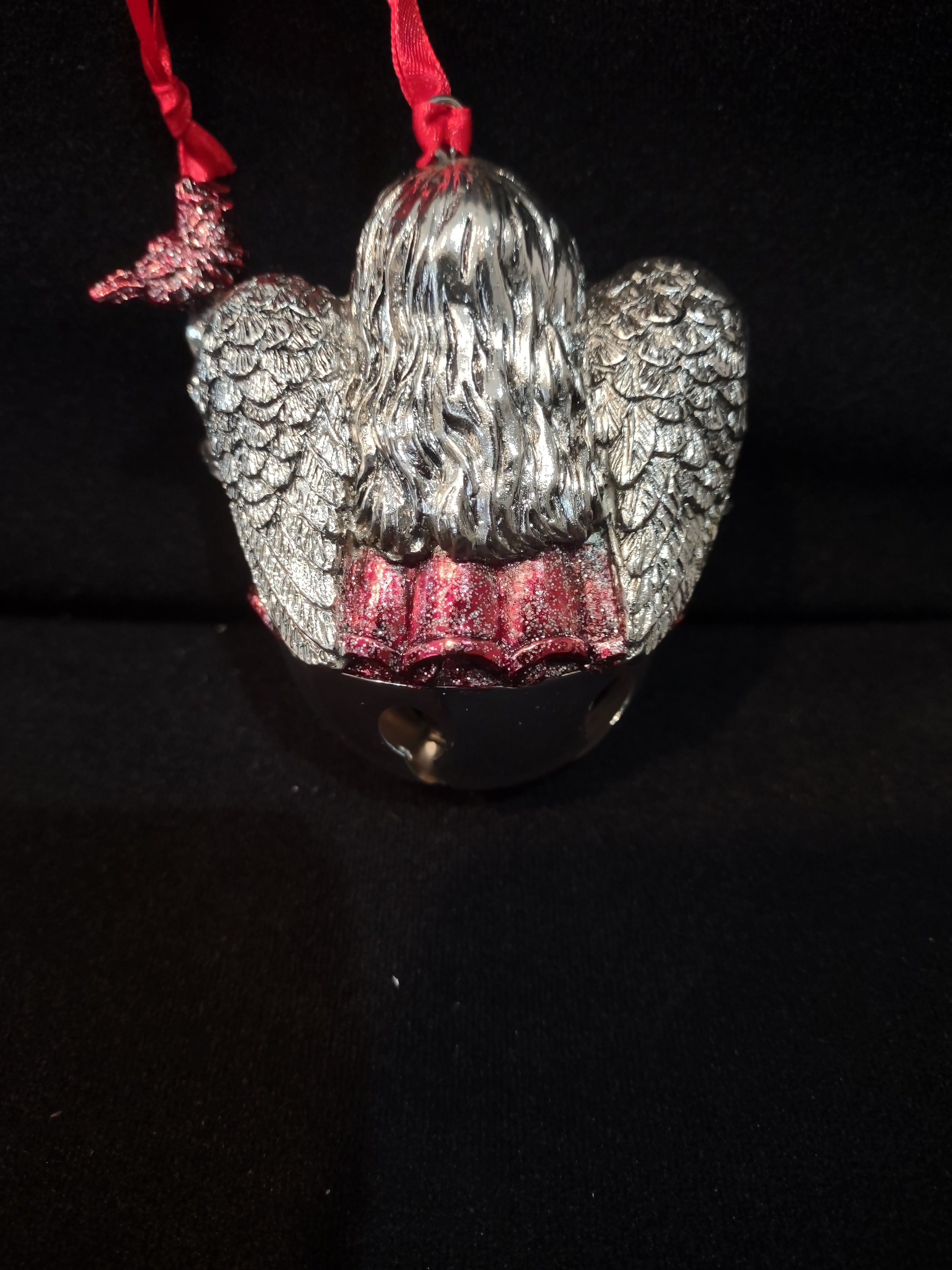 Christmas Silver Plated Angel Bell Ornament Red Robe Cardinal (Lot 4093)