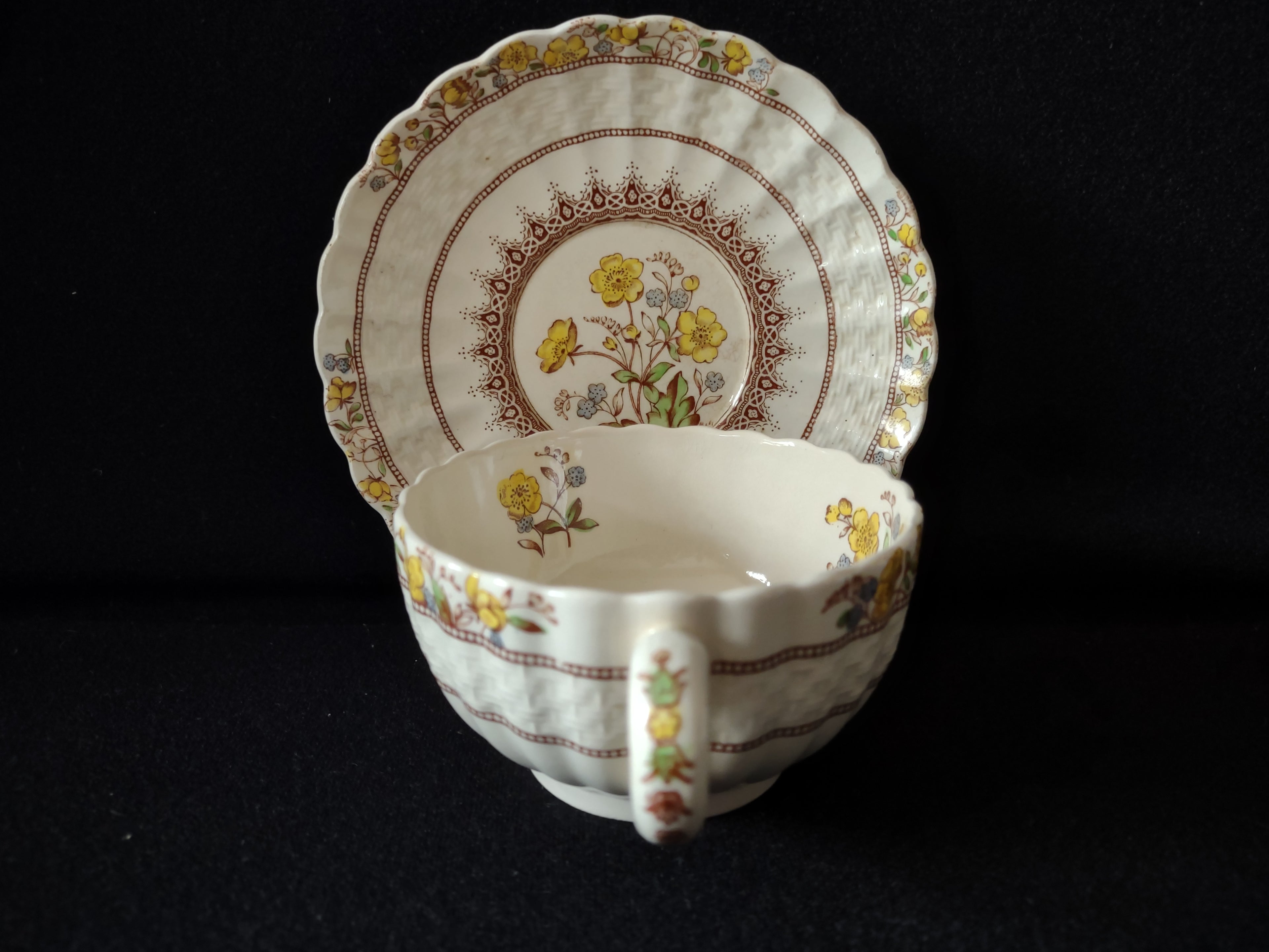 Vintage Spode Buttercup Teacup Saucer English Countryside Ironstone (lot 5747)