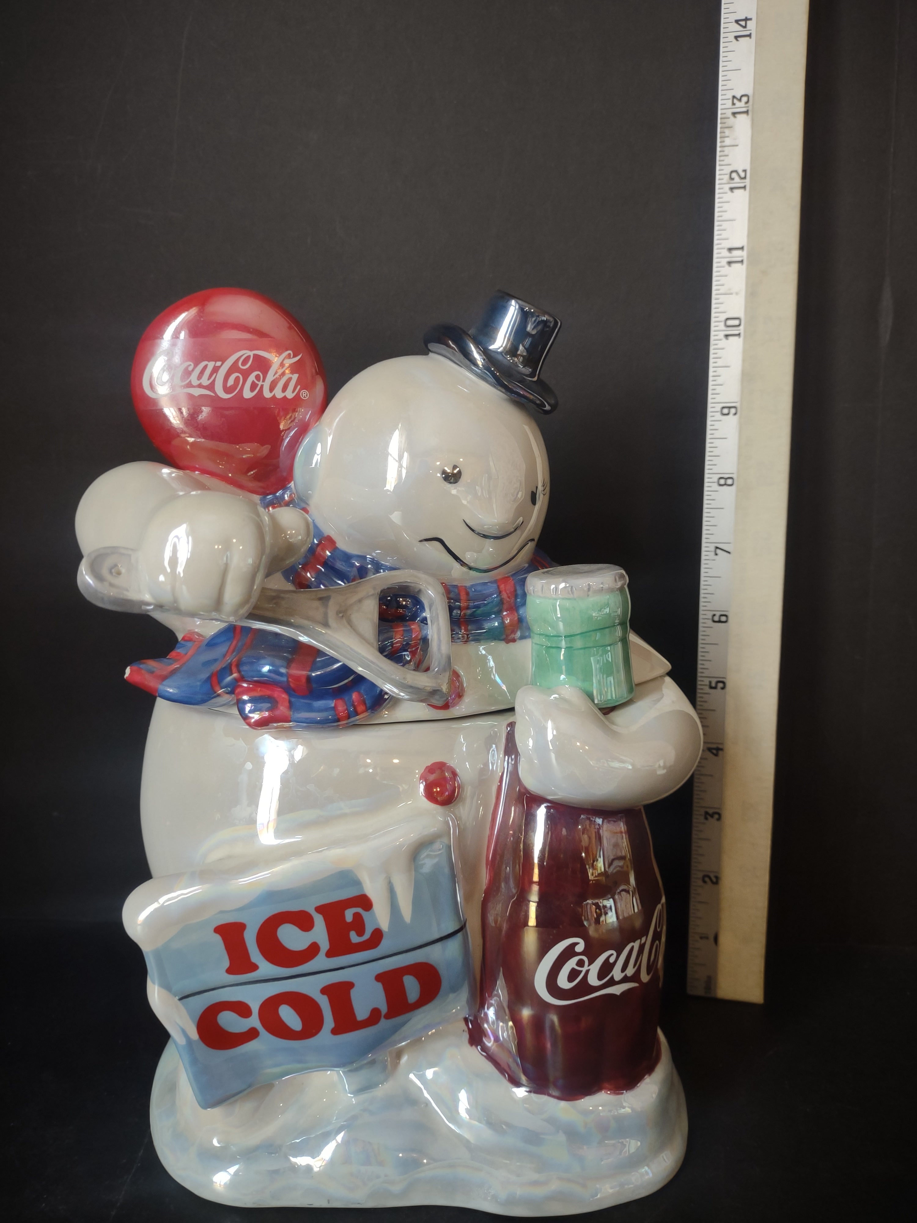 Coca Cola Snowman Coke Bottle Ice Cold Cookie Jar IMPERFECT (lot 2421)