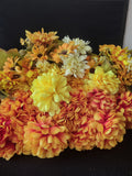 Thanksgiving/Halloween/Fall 8 Orange 3 Yellow Silk Mums & Wall Swag (Lot 3463)