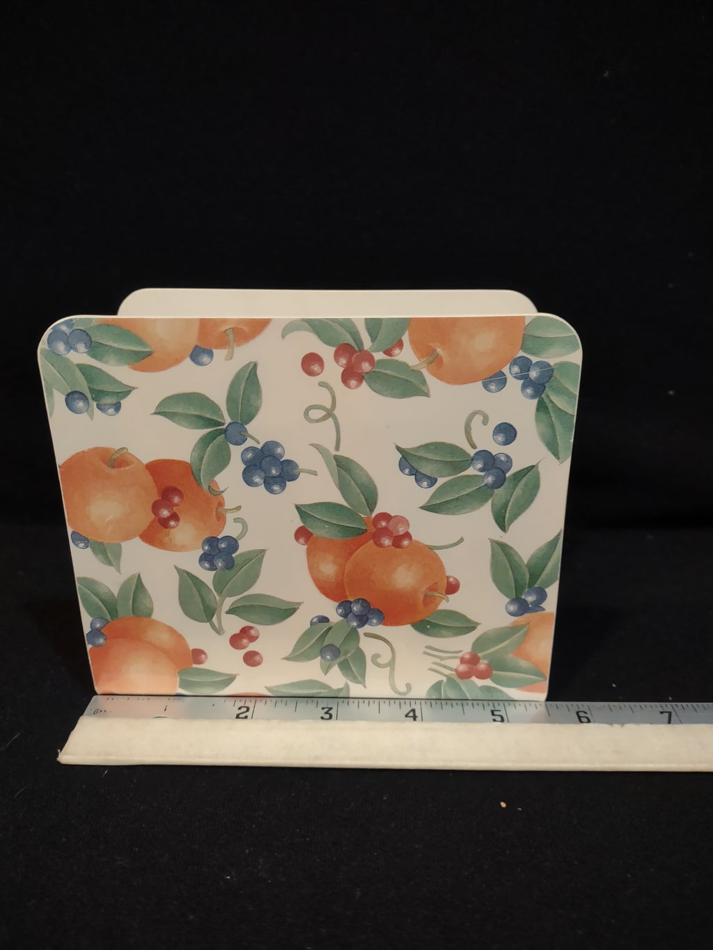 Vintage Acrylic Napkin Holder Abundance Mangoes Berries Leaves (Lot 5356)