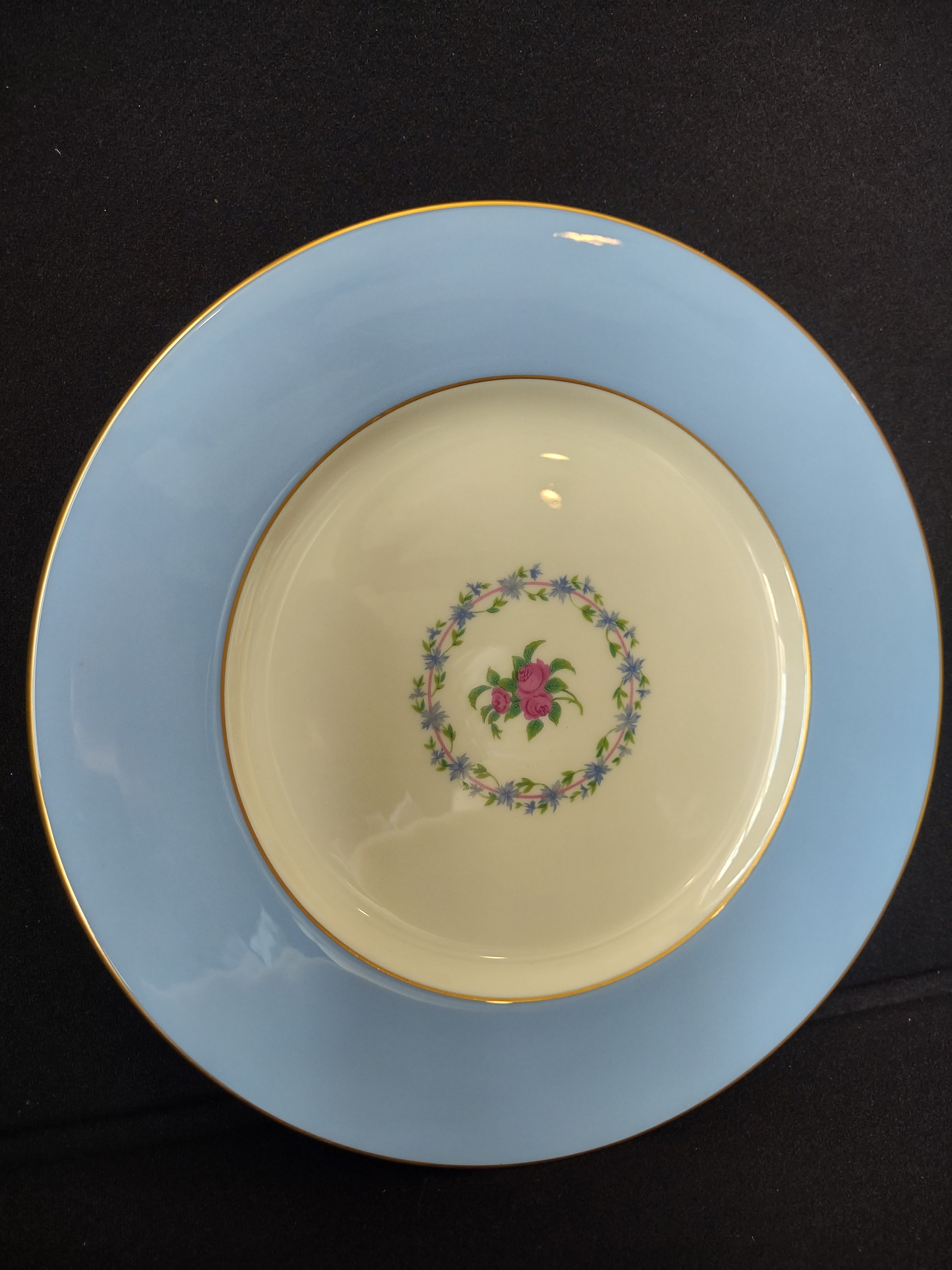 Vintage Lenox Blue Rim Black Starr & Frost Gorham Dinner Plate (lot 1797)