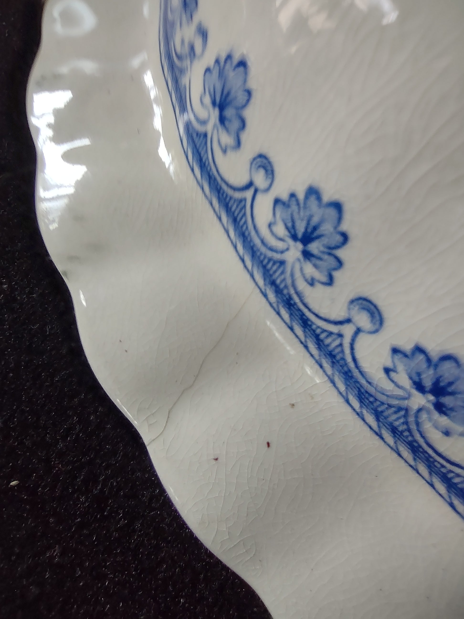 Vintage Spode Oval Serving Bowl Earthenware Blue Fleur-De-Lis IMPERECT (Lot 5757