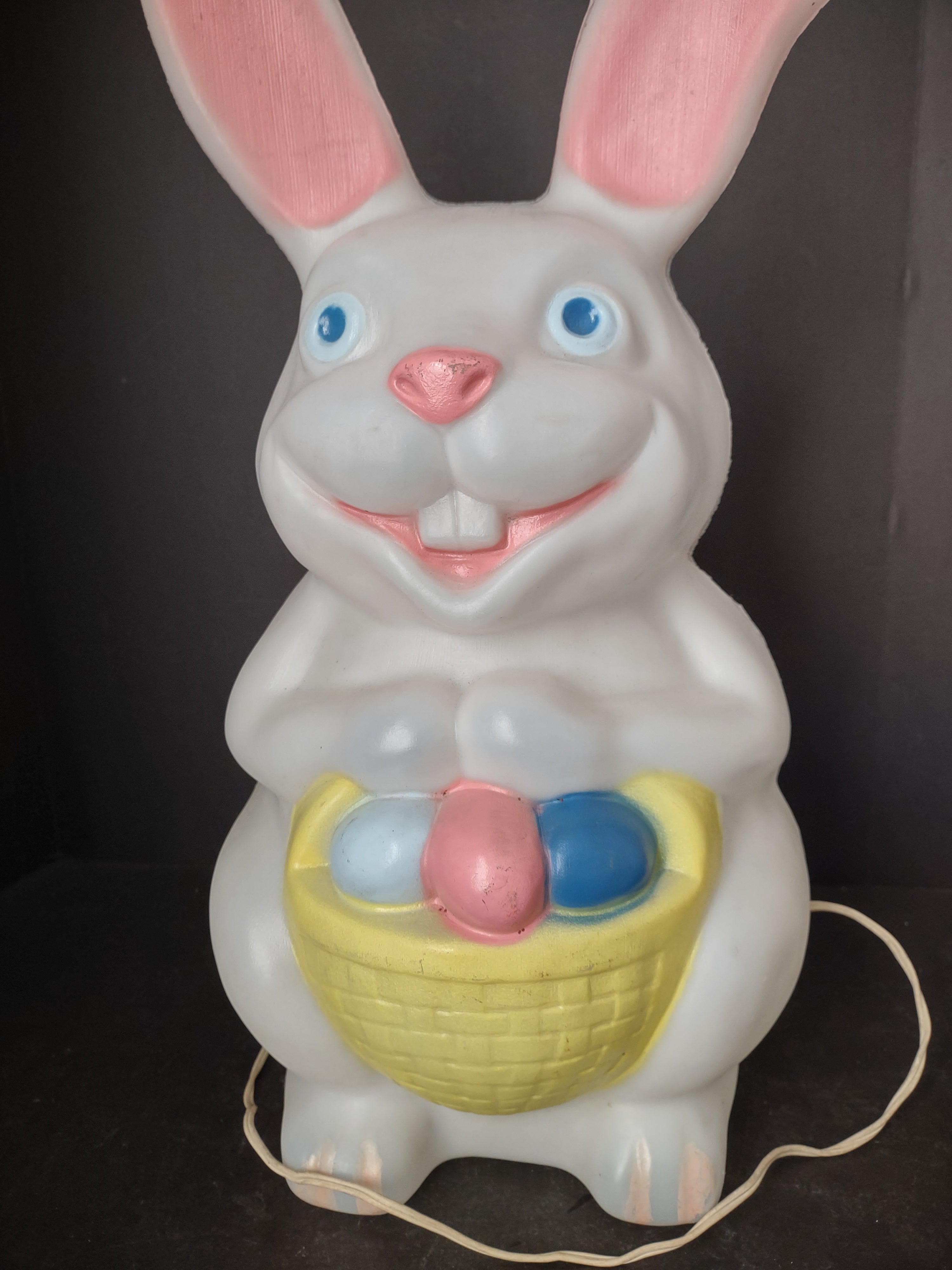 Vintage Easter Bunny Rabbit Lighted Basket 22” Blow Mold (lot 2541c)
