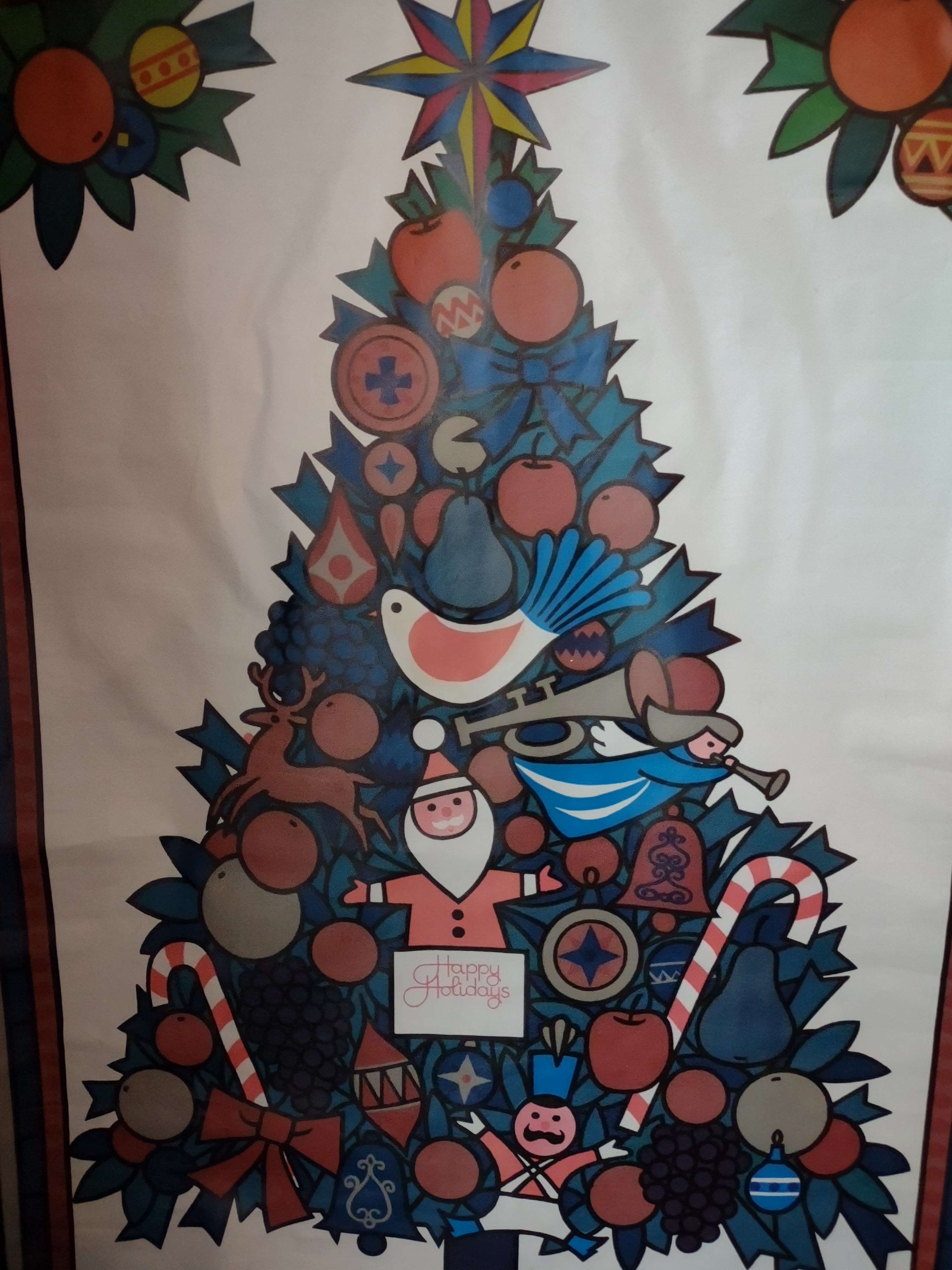 Vintage Christmas Teason Vinil Flag Santa Tree (lot 3338)