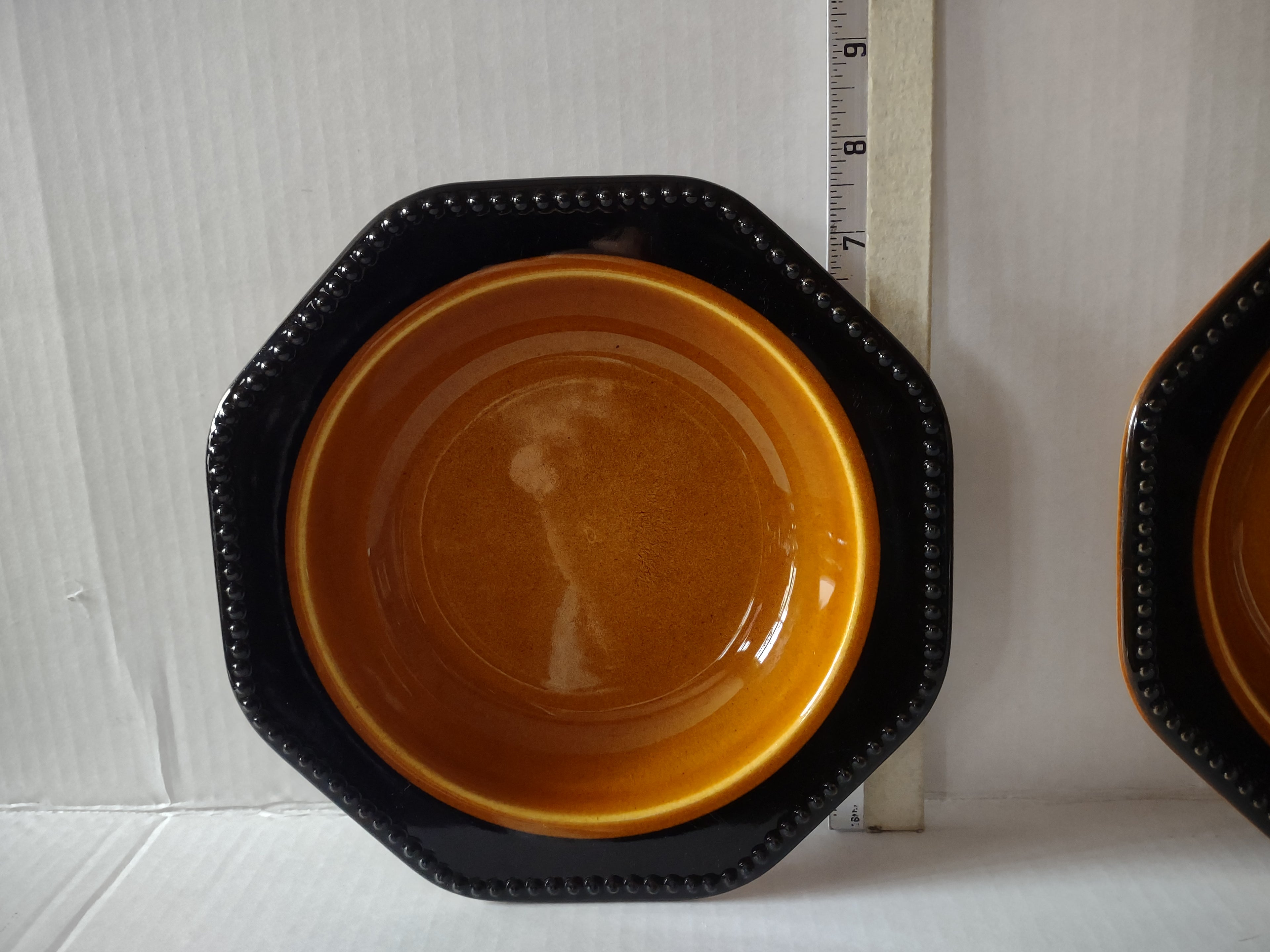 Vintage MCM Ironstone Amber Octagon Soup Bowl x 2 USA Oven Proof (lot 5006)