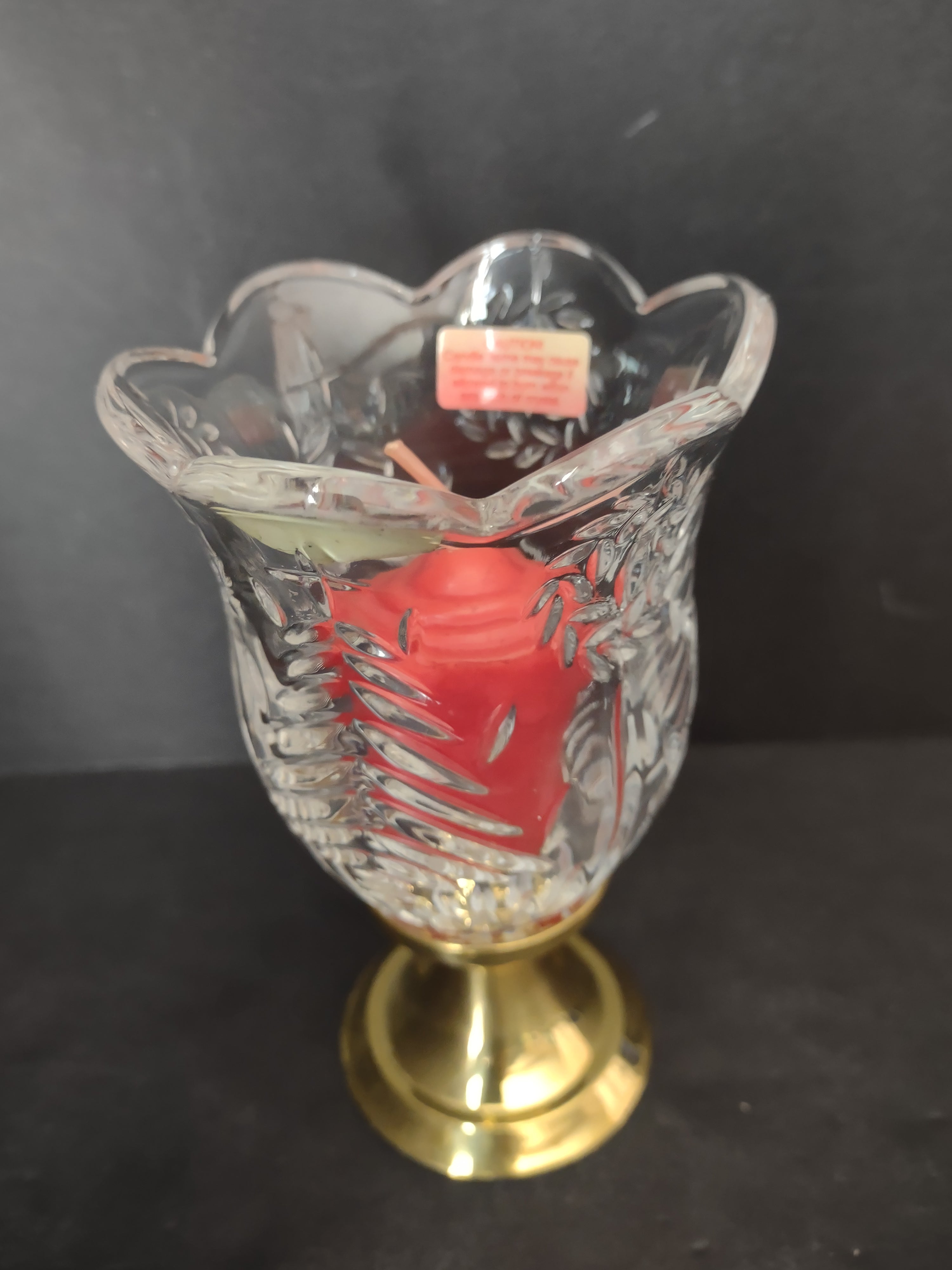 Christmas Hurricane Mini Candle Holder Crystal Brass Base (lot 2723c)