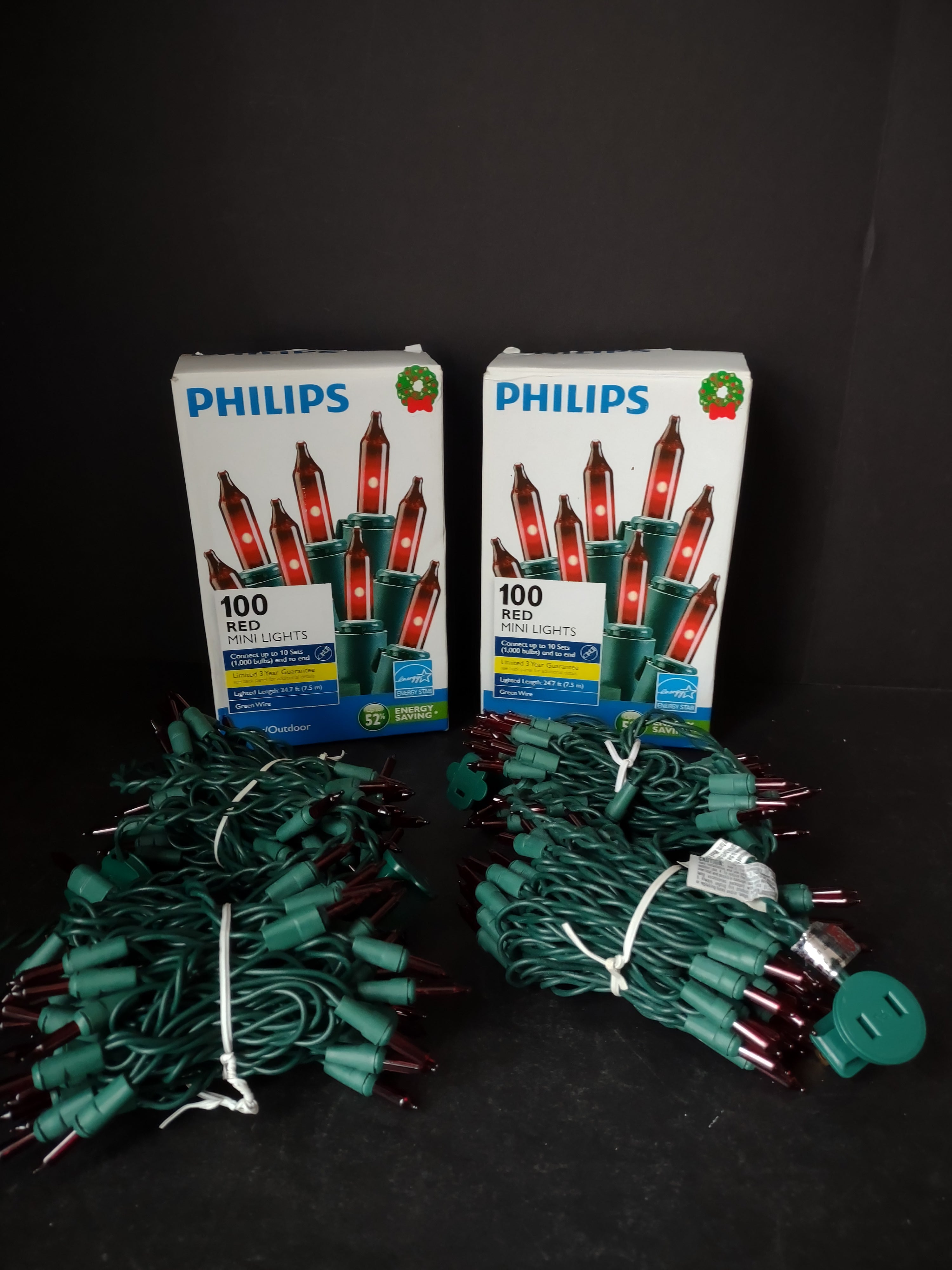 Red Christmas Mini Lights 100 x 4 Green Wire Strings (lot 3424)