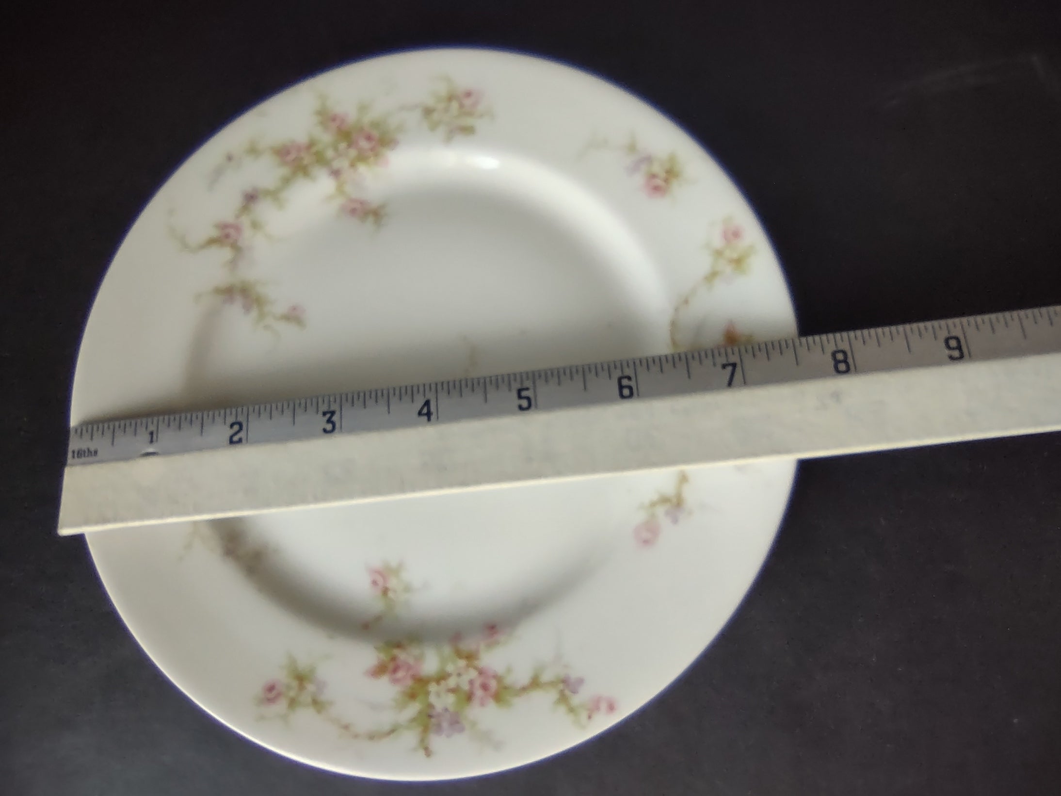 Haviland Limoges Dessert/Salad Plate Rose White Purple Flower Moss (lot 897)