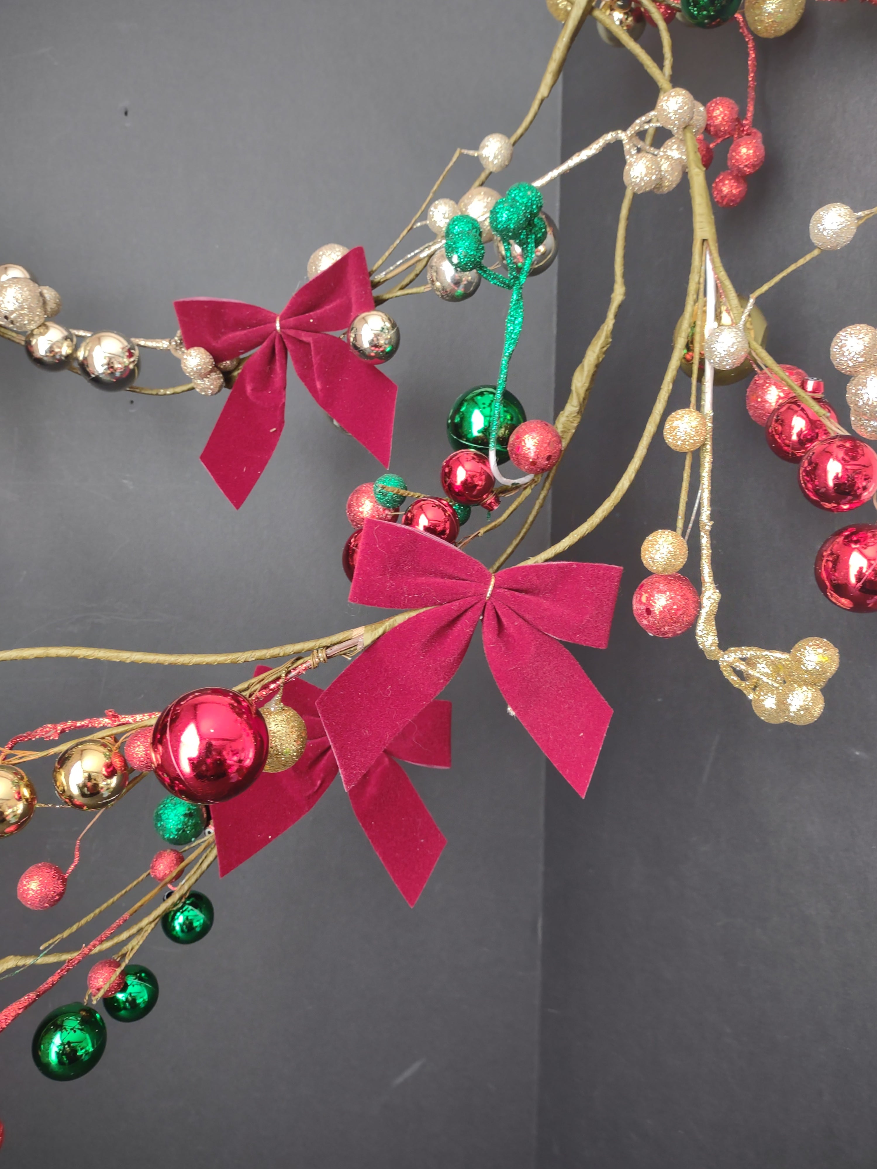 Set 3 Twig Garland 5-1/2 ft Round Ornament Gold Red Green (lot 1268)