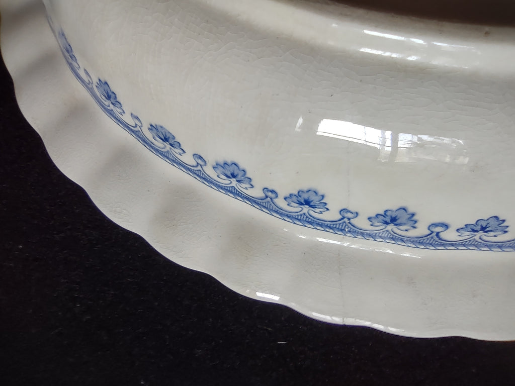Vintage Spode Oval Serving Bowl Earthenware Blue Fleur-De-Lis IMPERECT (Lot 5757