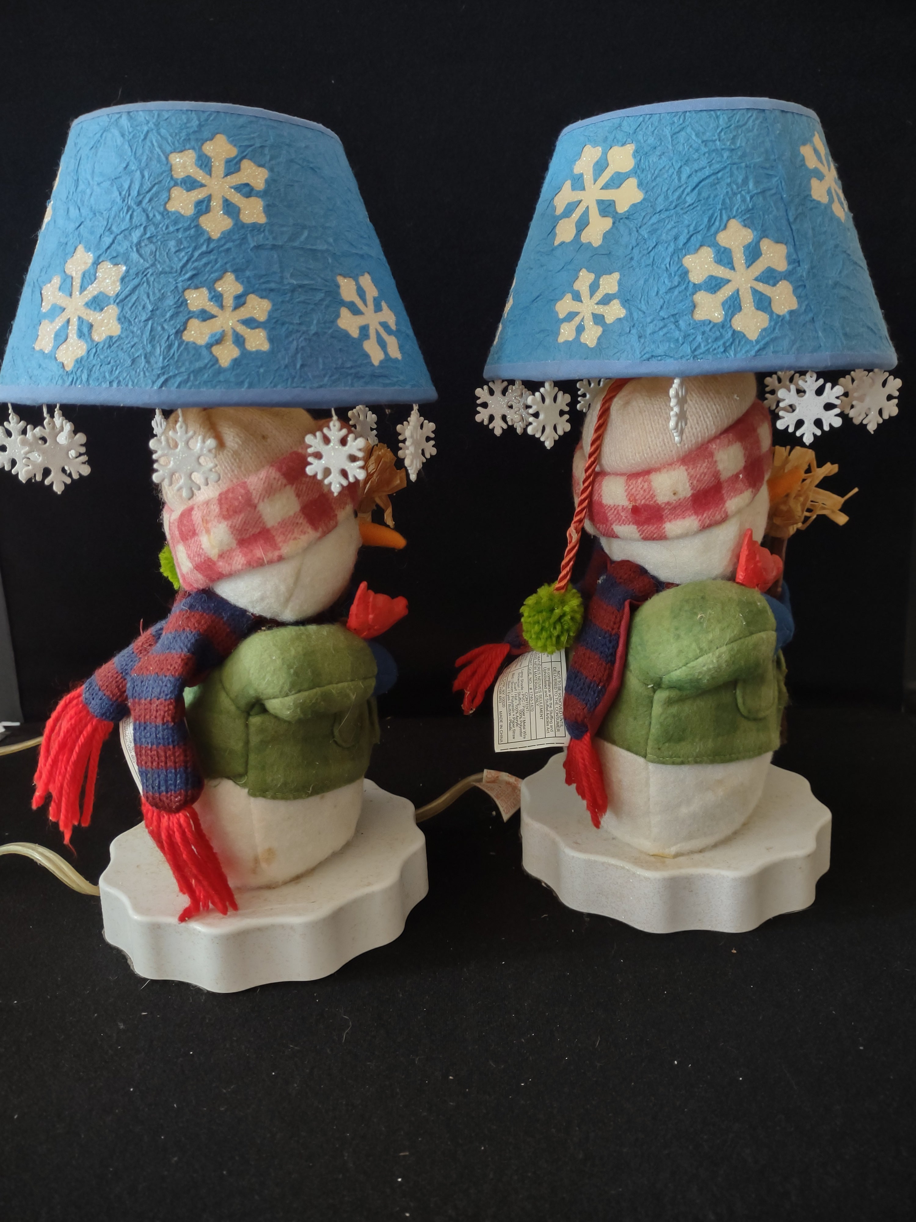 Vintage Christmas Winter Snowman Lamps Snowflake Shades (Lot 3771)