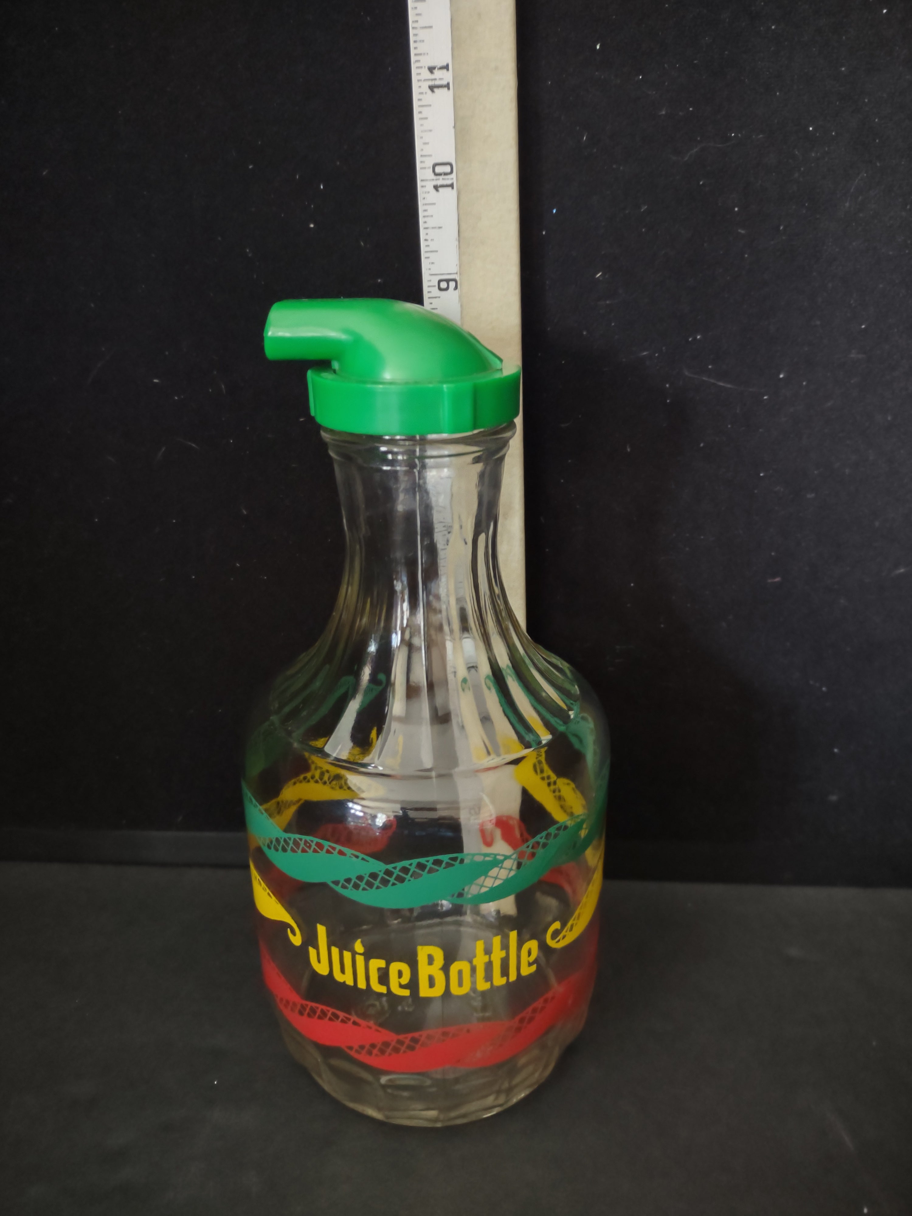 Vintage Duraglas 32 Oz Juice Bottle Clear Glass Red Yellow Green EZ Por (Lot5315