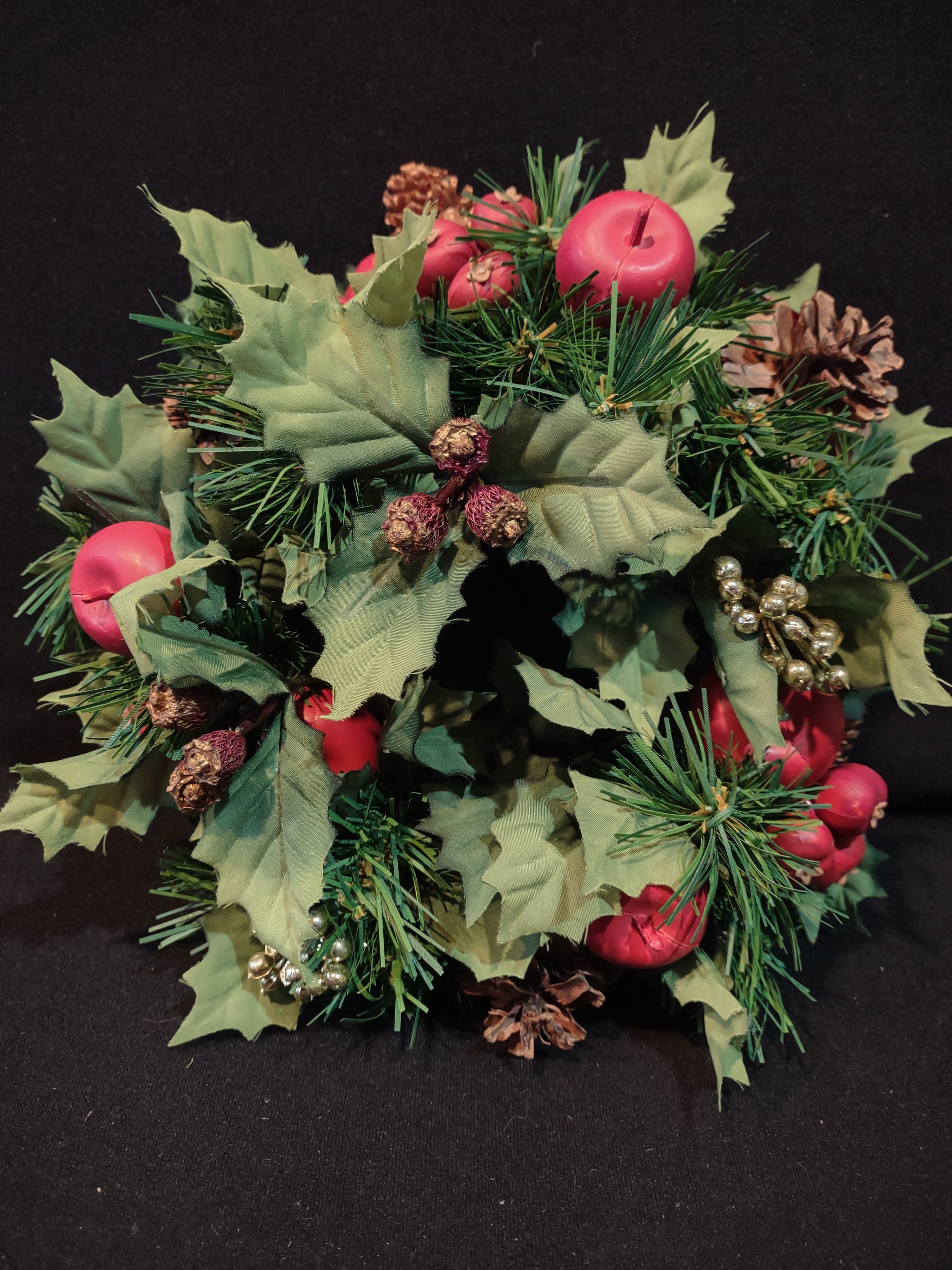 Vintage Christmas 10" Candle Ring Fruit Pinecone 3" Opening (Lot 4773)