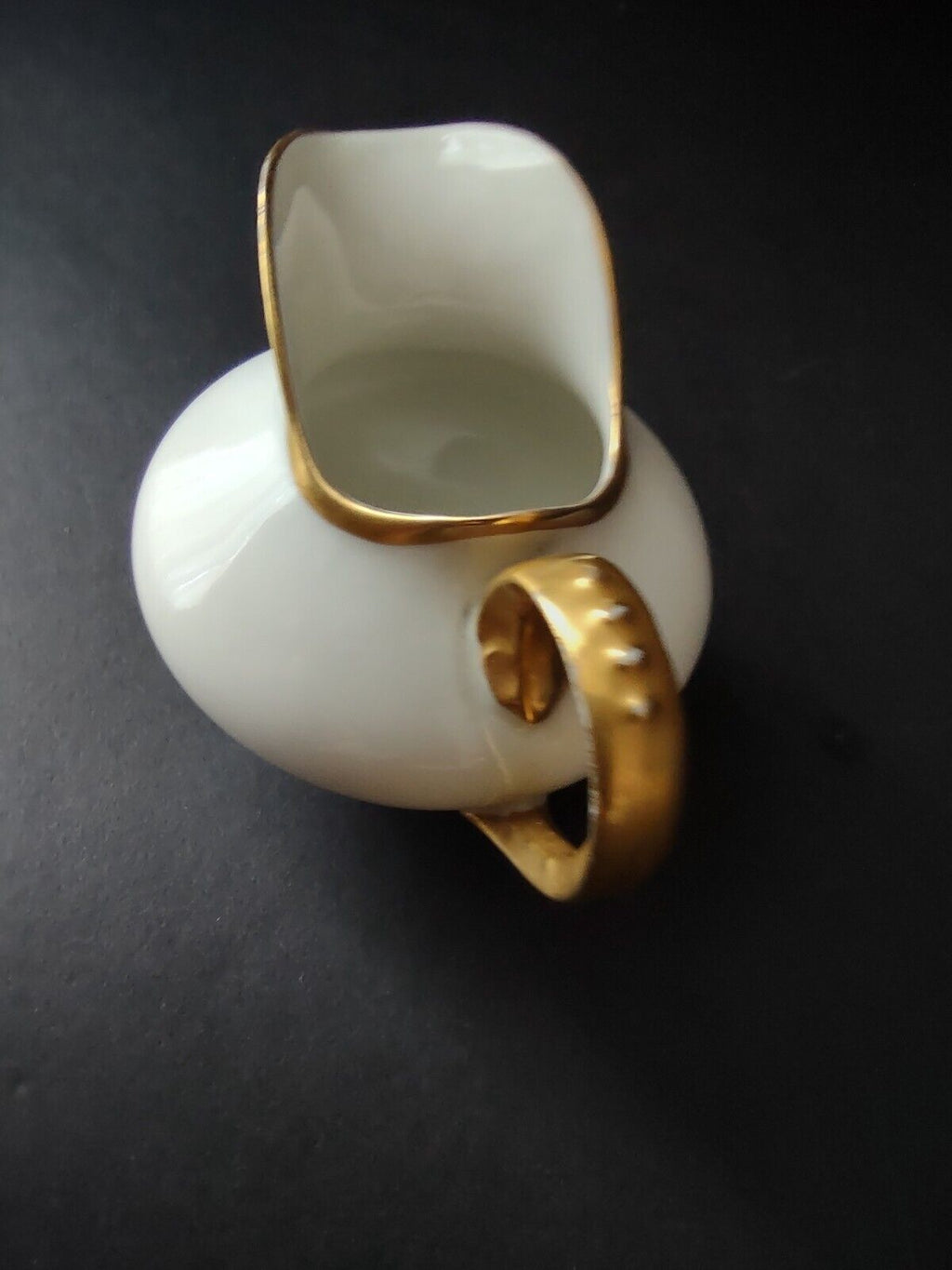 M. Redon France Limoges Heavy Thick Gold Trim Creamer Pitcher 3" tall (lot 713)