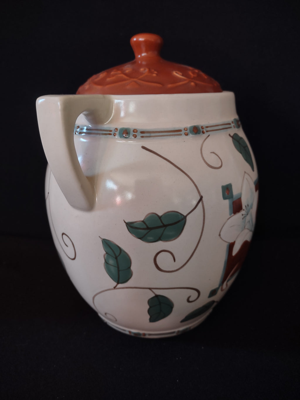 Vintage Pfaltzgraff USA 8-1/2" Tall Canister Cookie Jar Mission Flower (lot 5273