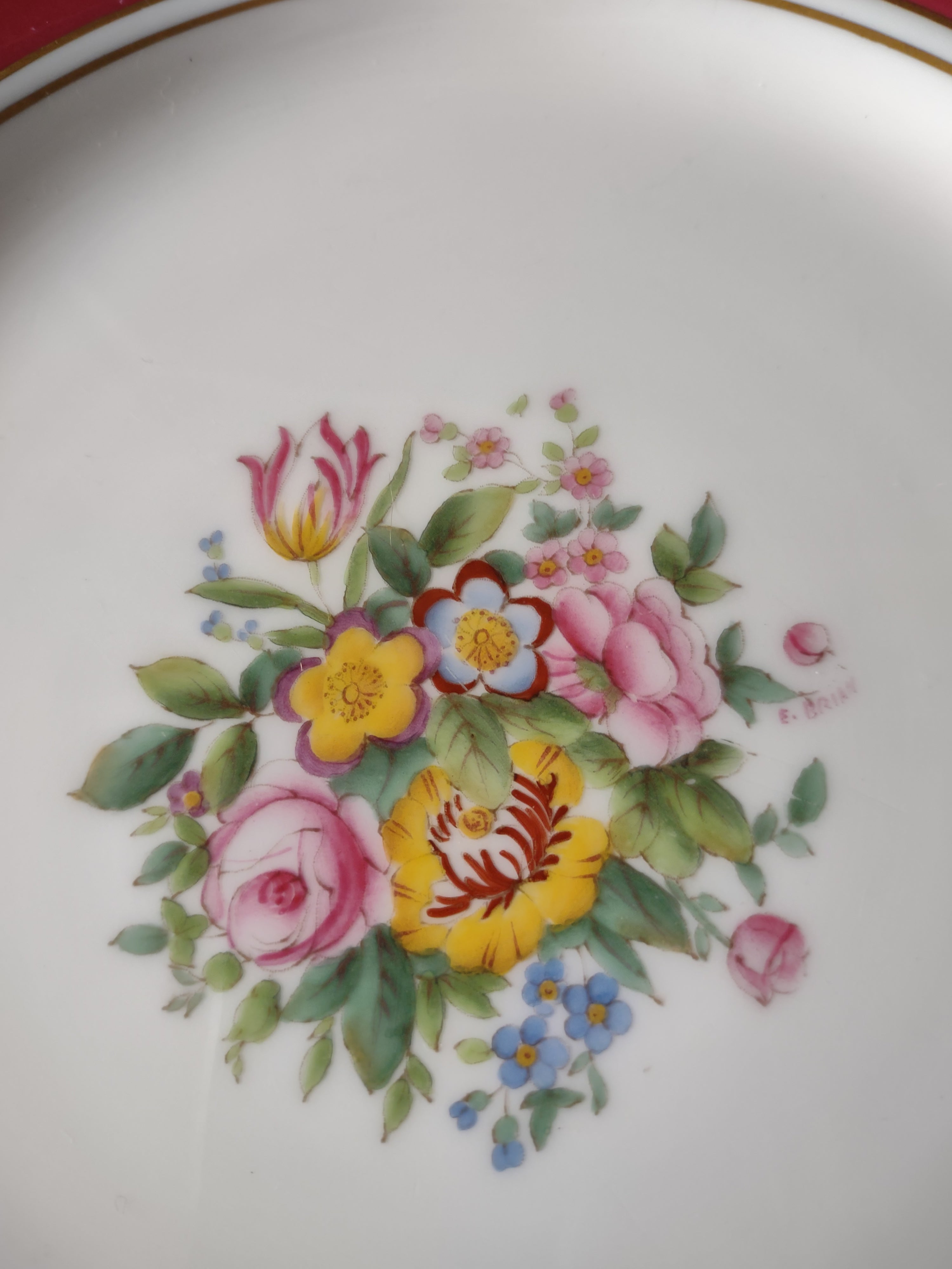 Vintage Minton Dinner Plate Bone China Floral Pink/Red Border H4769 (Lot 5454)