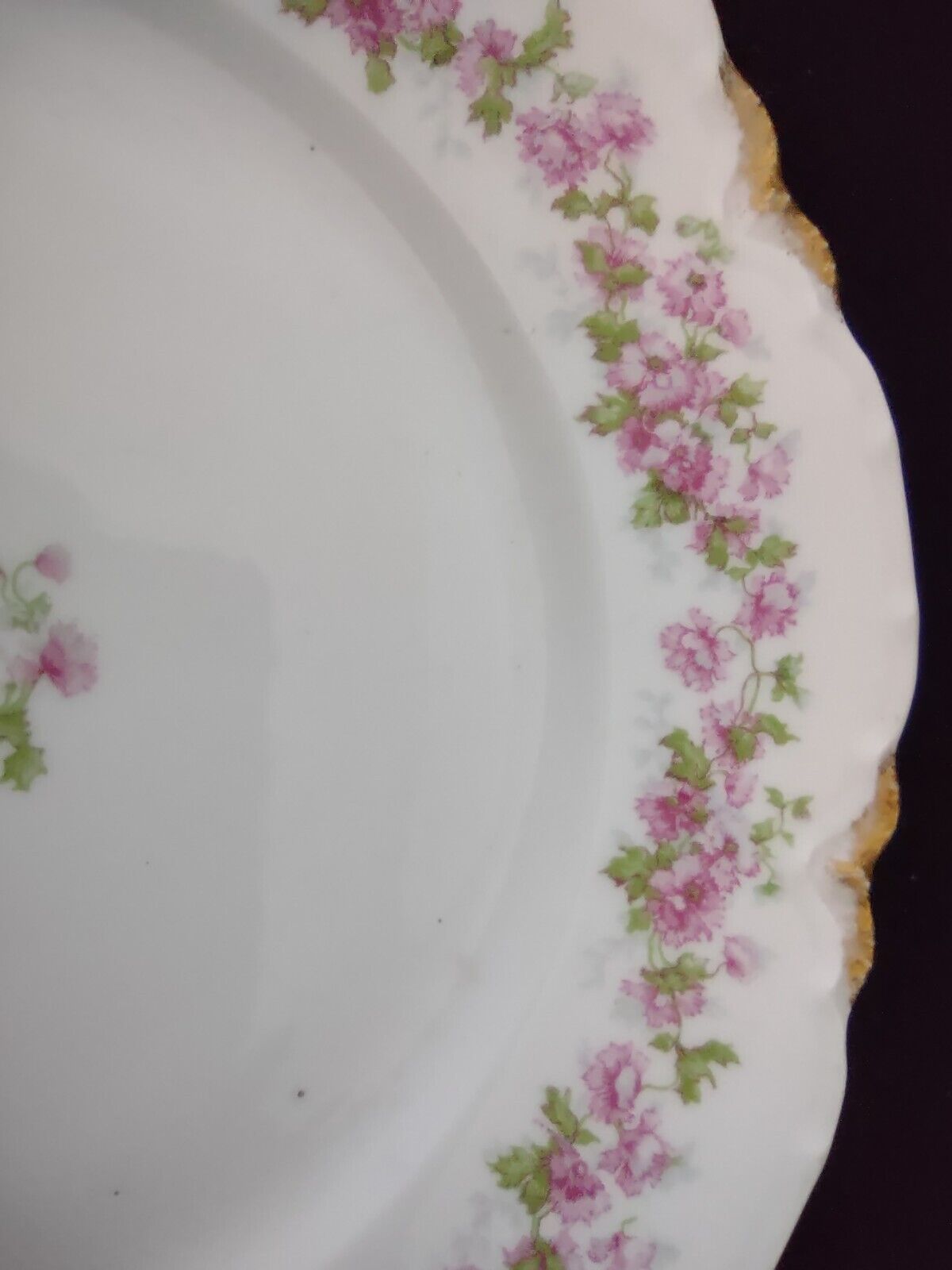 Haviland Limoges Green Gold Pink Rose Center Dinner Plate 9-3/4" (lot 325)