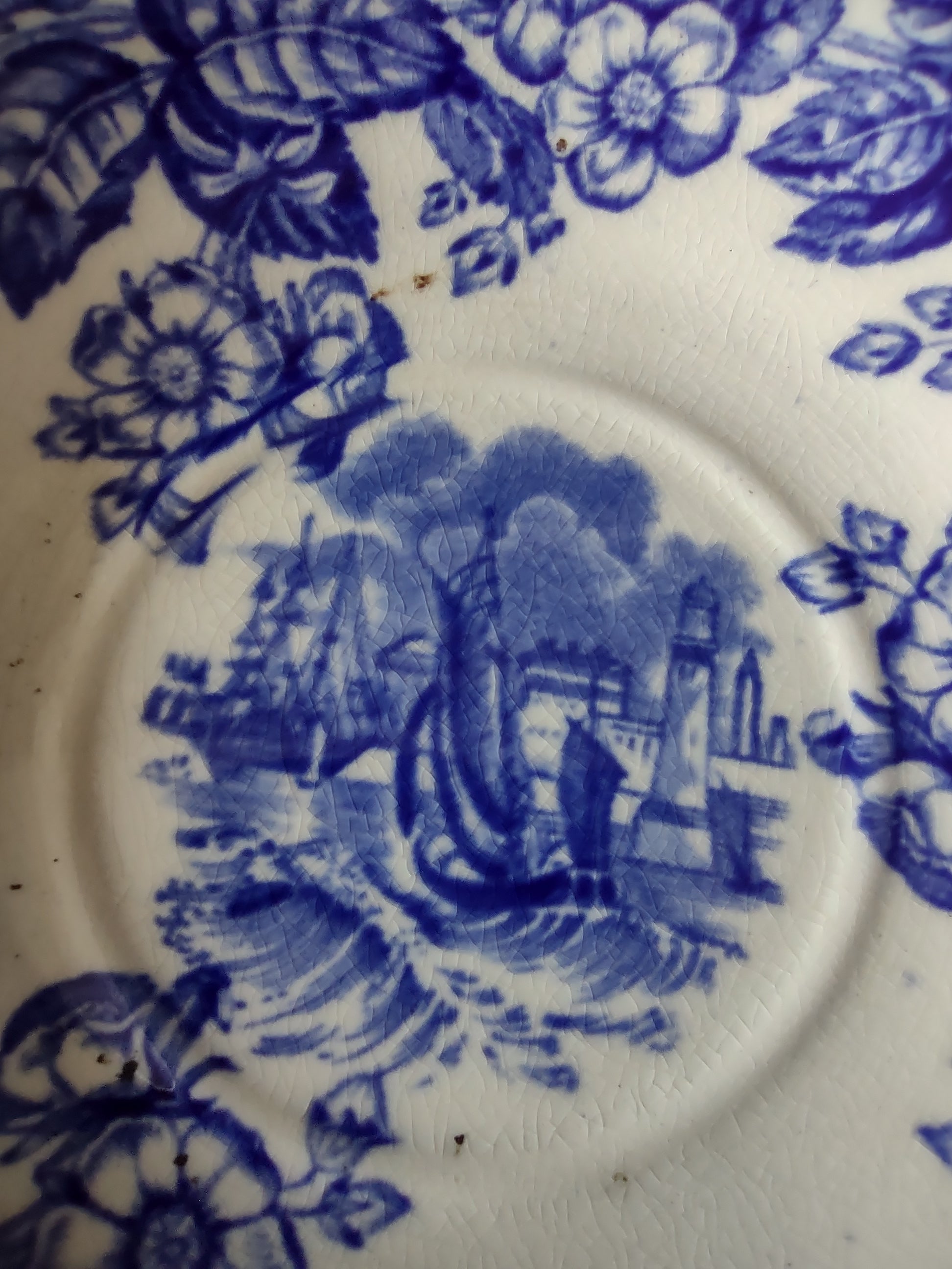 Vintage Copeland Spode Teacup Saucer Old Salem Blue Earthenware (Lot 5815)