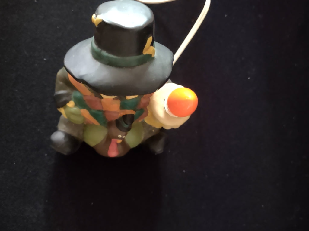 Thanksgiving Lighted Ceramic 6" Seated Scarecrow With Turkey (Lot 3147)