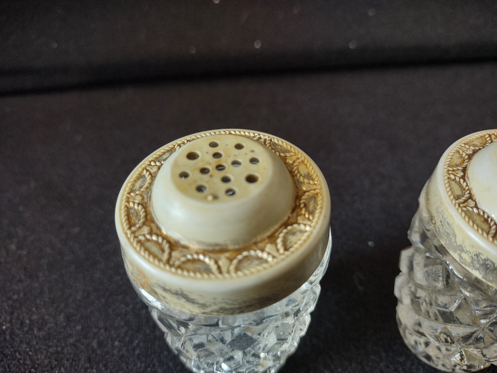 Vintage Salt Pepper Shaker Glass Body Plastic Top IMPERFECT (lot 5396)