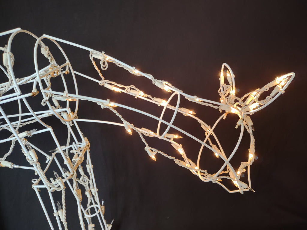 Vintage Outdoor White Wire Deer IMPERFECT Head Moves 25" (lot 3042c)