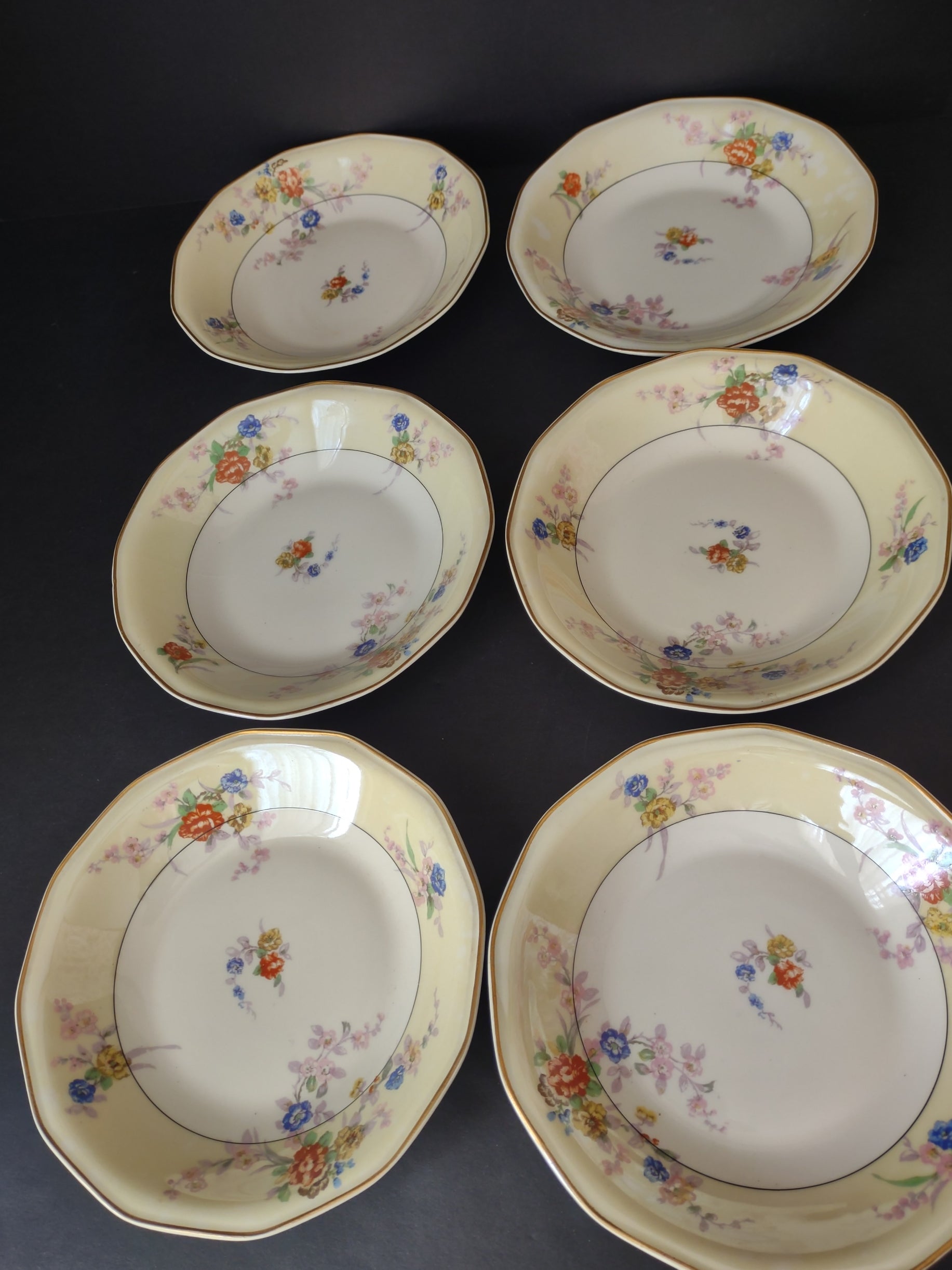 Haviland Limoges Yellow Jewel 6 x Cream Soup Bowl Floral (lot 816)