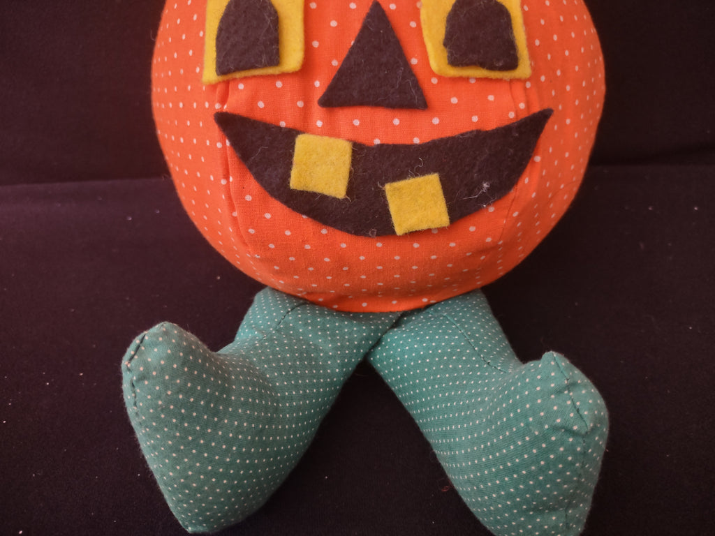 Vintage Halloween Primitive Plush Pumpkin with Hat & Legs x 2 (lot 3004j)