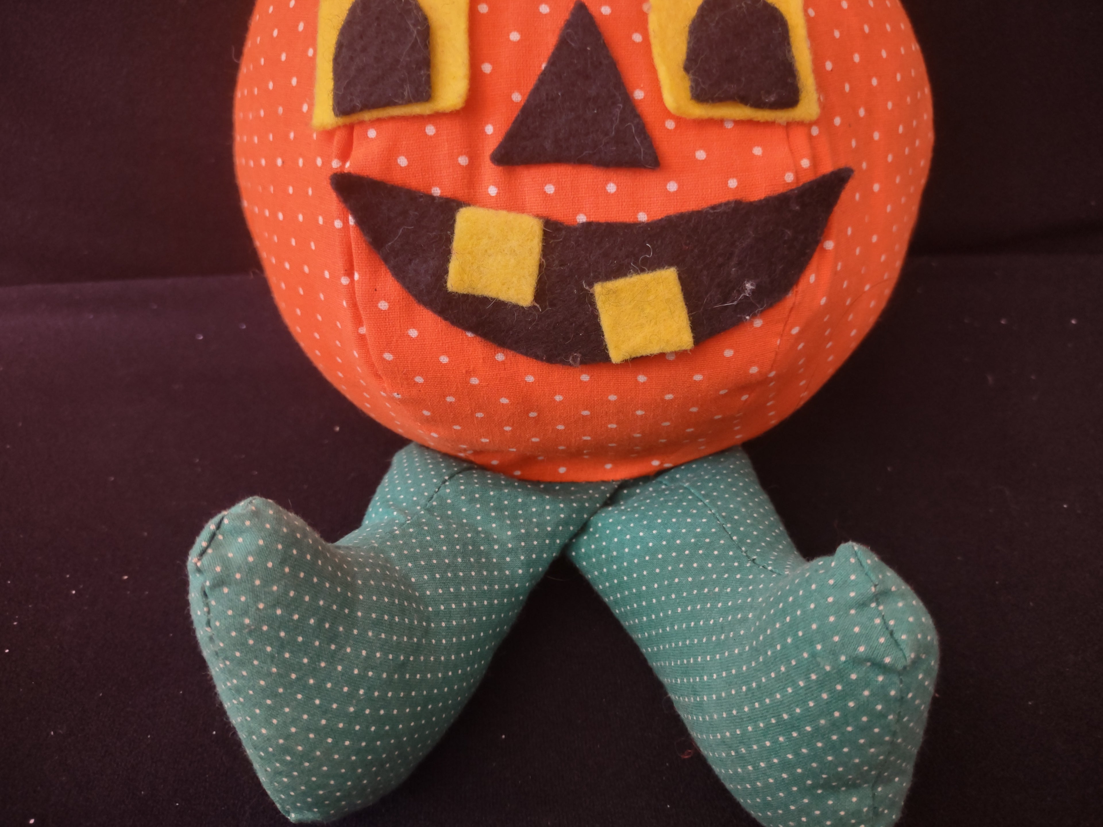 Vintage Halloween Primitive Plush Pumpkin with Hat & Legs x 2 (lot 3004j)