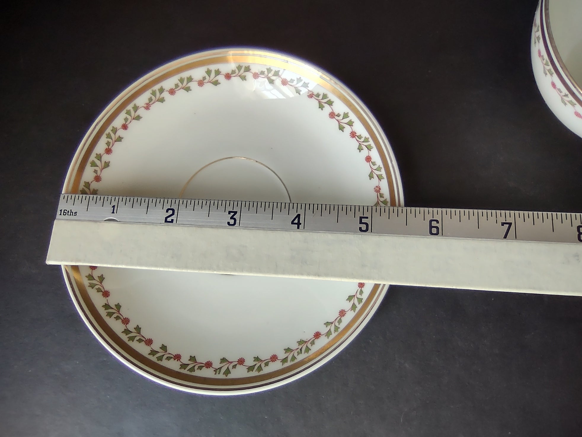 Old Abbey France Limoges 3 x Tea Cup & Saucer Clover Gold Trim (lot 865)