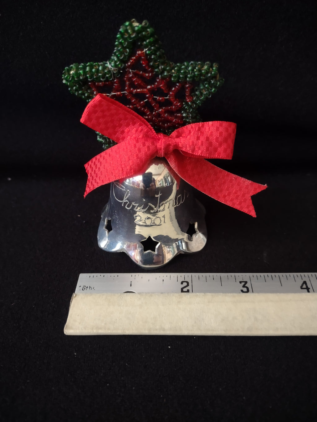 Vintage Silver Plated 2001 Christmas Bell Bow Star (Lot 4125)
