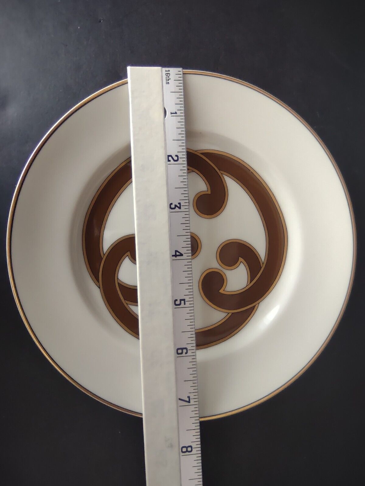 VIntage Rare Fitz and Floyd 3 x Charade Dessert Plate Brown Cream Gold (lot 535)