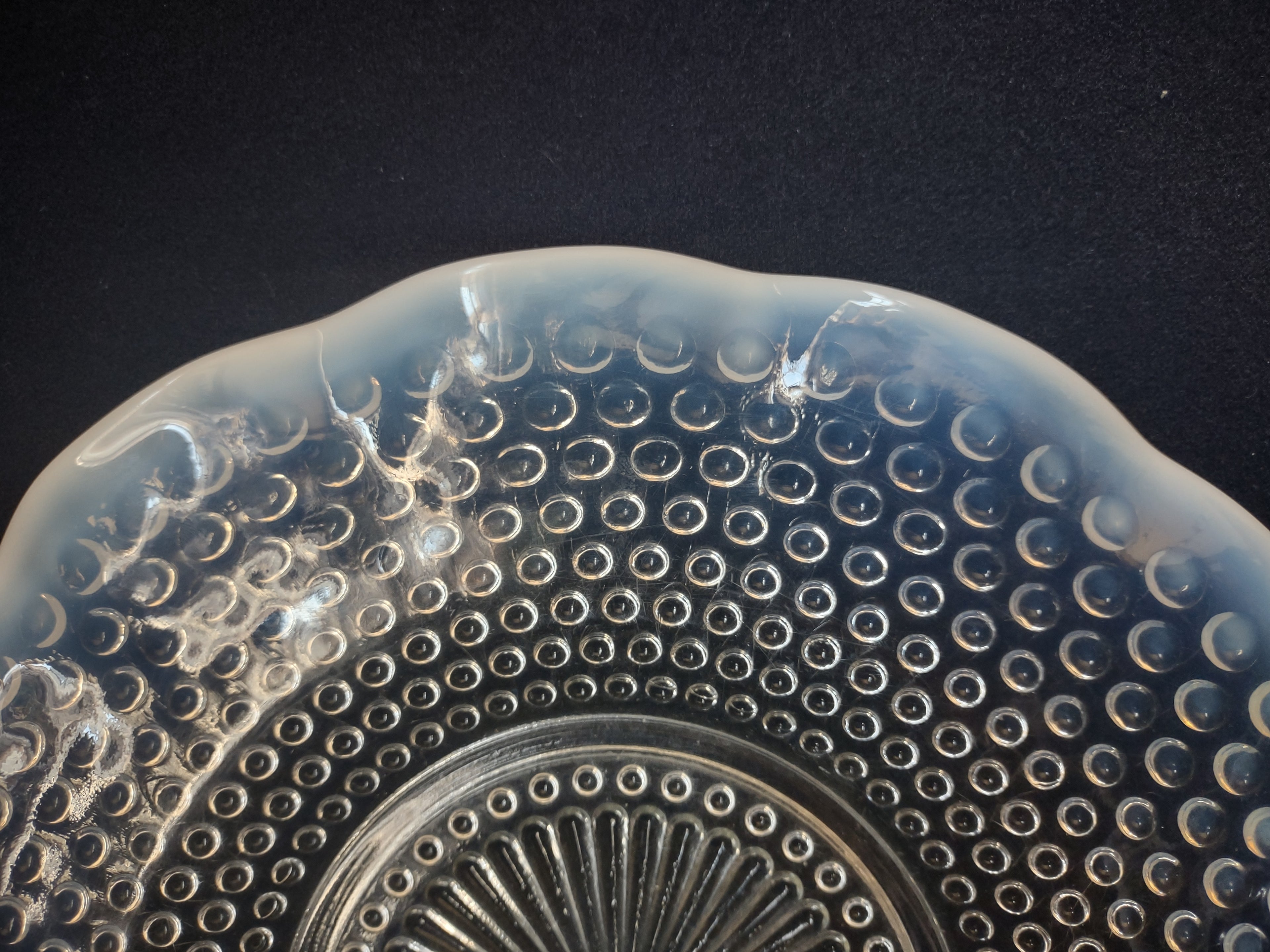 Vintage Anchor Hocking Moonstone Hobnail Ruffled Serving Plate 10-1/2" (lot 2687c)