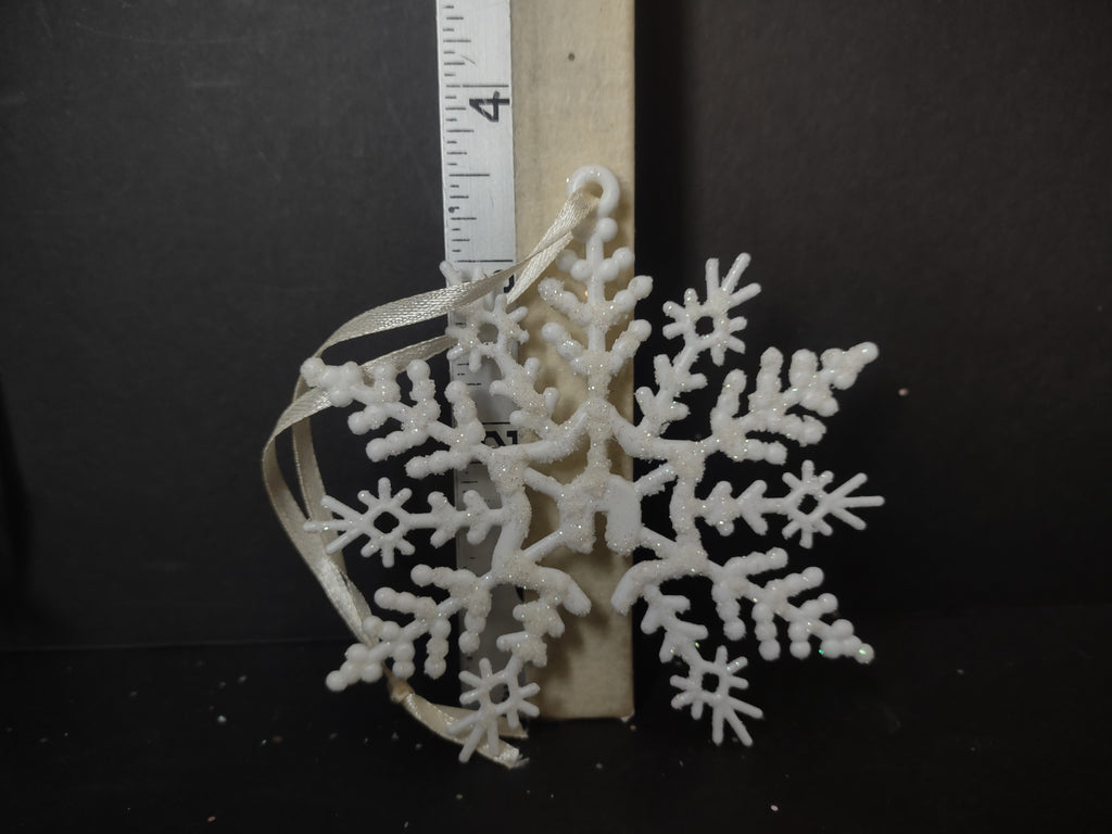 Christmas Ornament x 18 Snowflake White Glitter 3-1/2" (lot 3354)