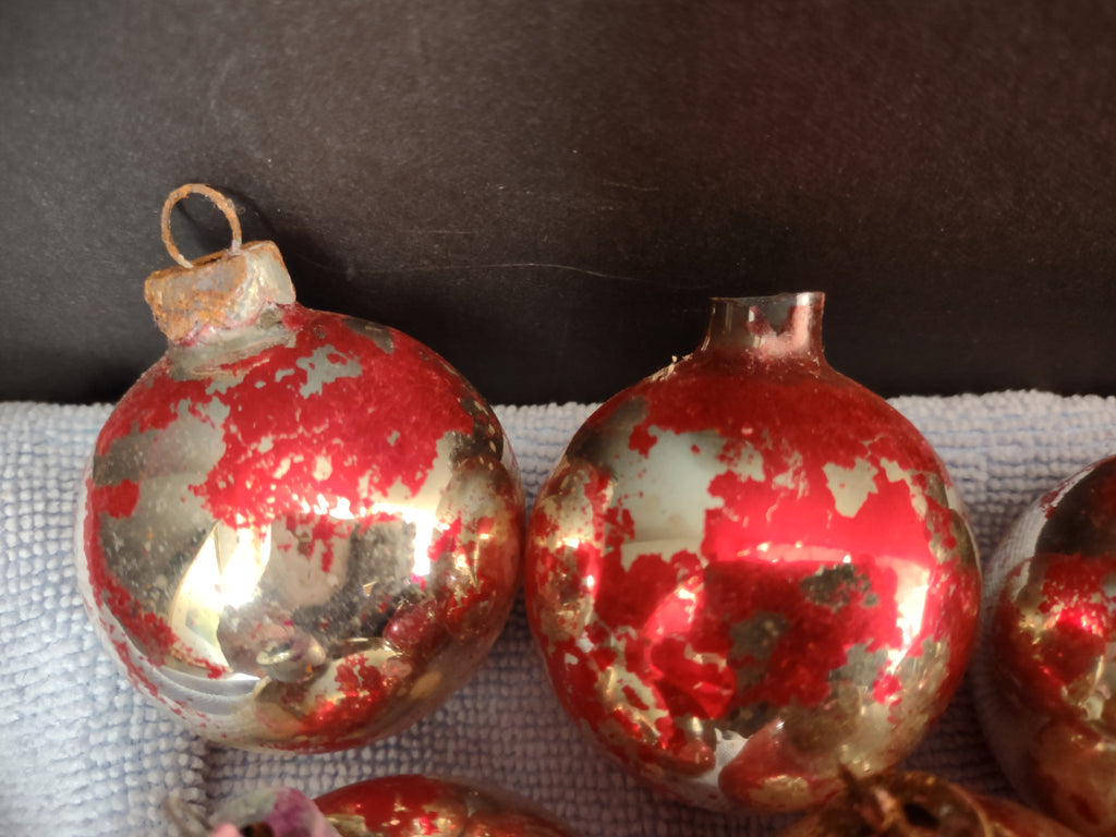 Vintage Christmas Ornament Red Bulb x 10 Shiny Brite 2" IMERFECT (lot 3454)