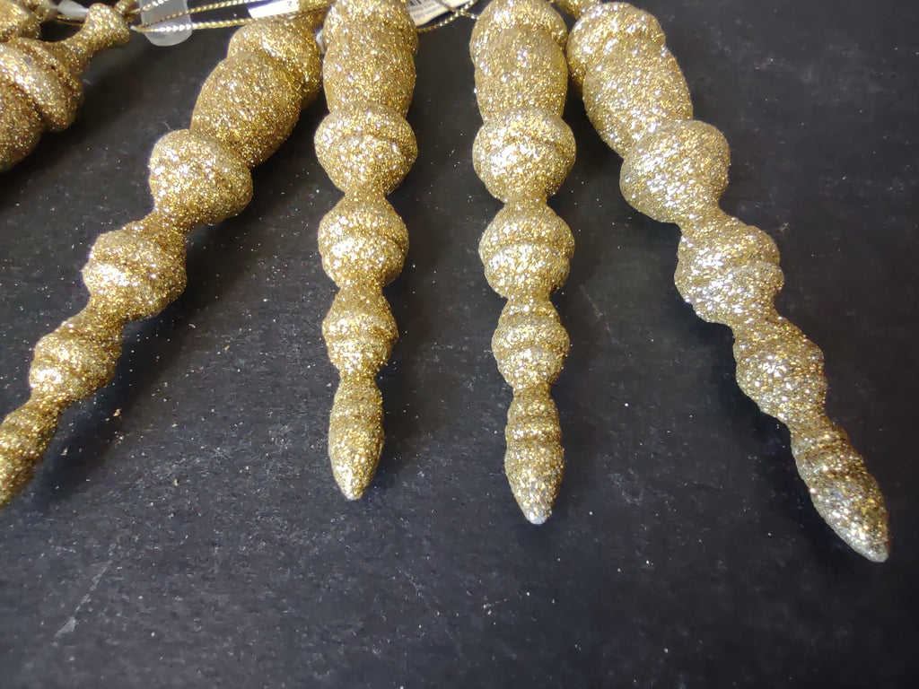 Set of 12 Christmas Ornaments Icicles Golden Sparkly (lot 1750 )