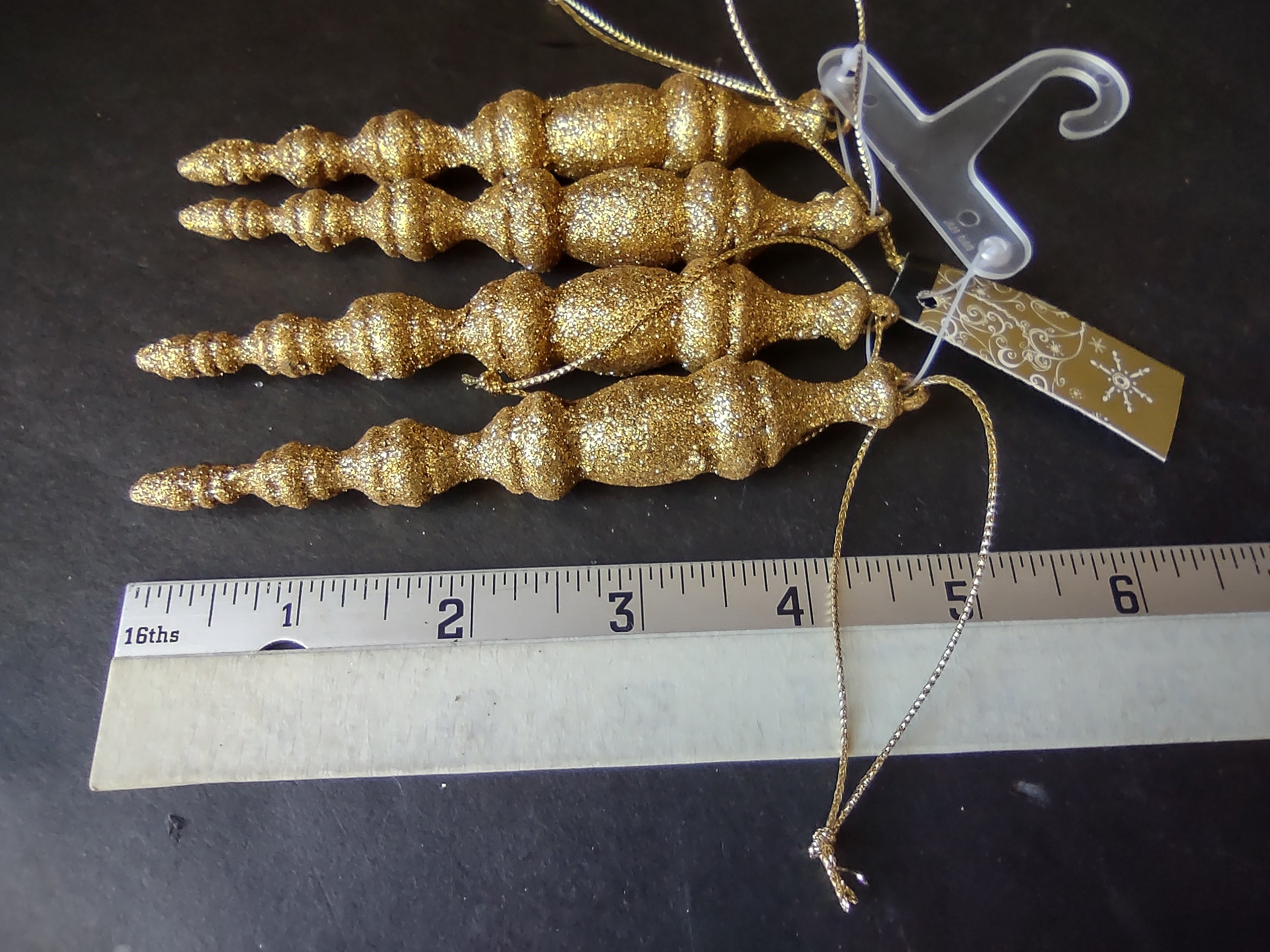 Set of 12 Christmas Ornaments Icicles Golden Sparkly (lot 1750 )