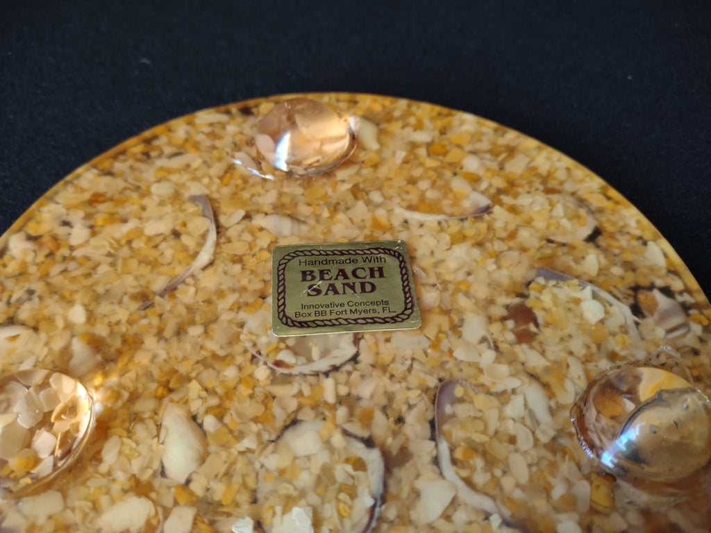 Vintage Acrylic Shell Trivet Handmade with Beach Sand (lot 1697)