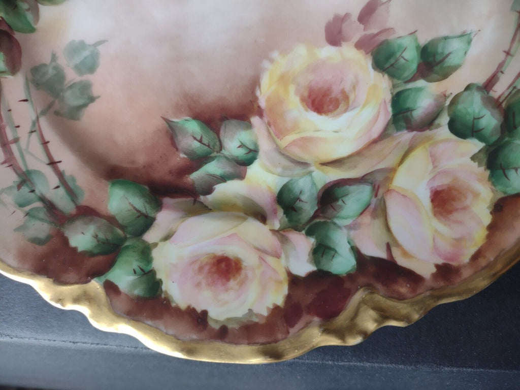 Haviland Limoges Heavy Gold Trim White Yellow Rose Cabinet Plate 8-1/2" (lot 473