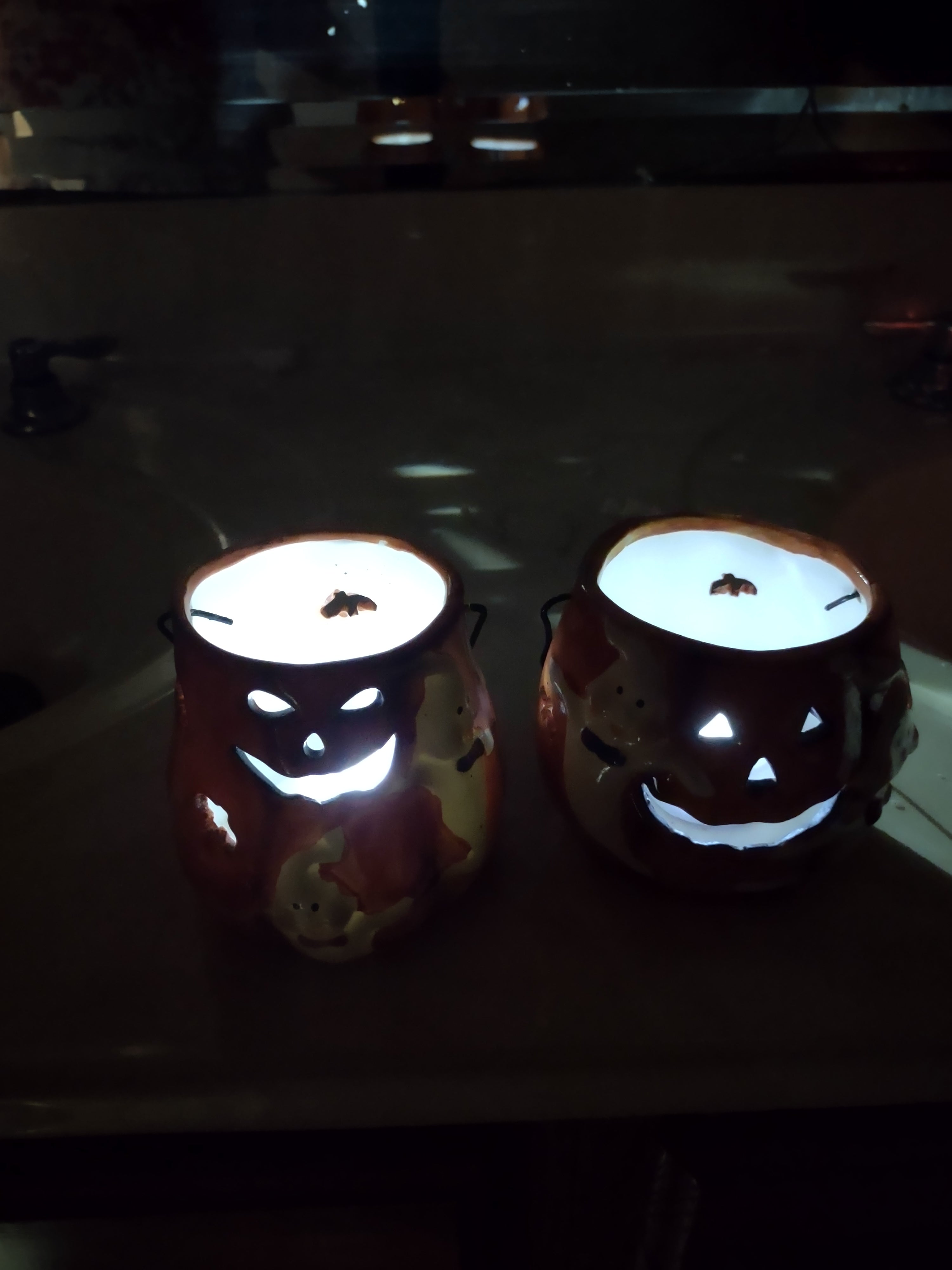 Halloween 4" Pumpkin/Ghost Candle Holder Set of 2 (Lot 3177)