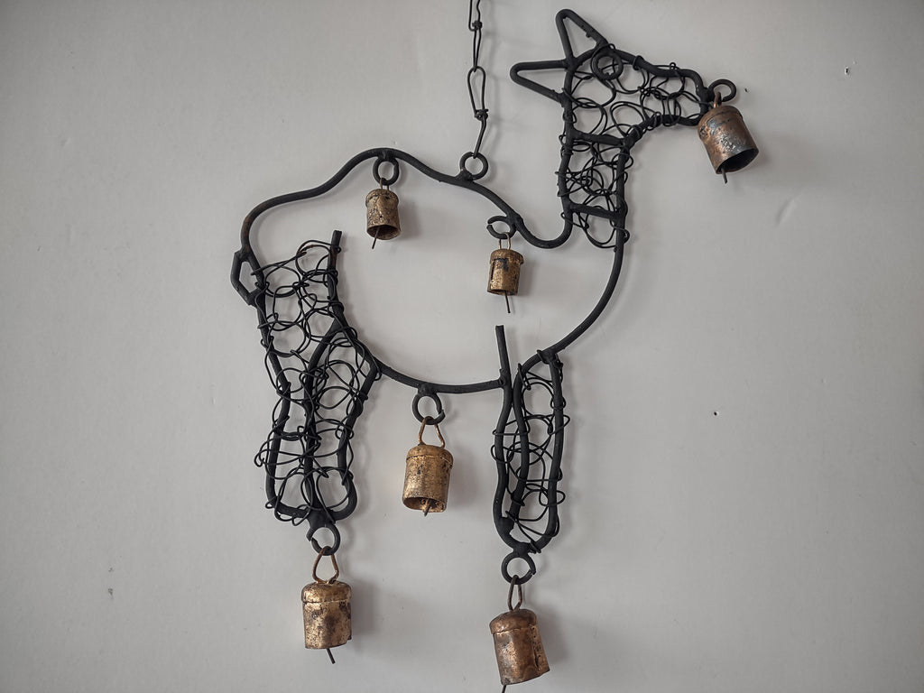 Vintage Primitive Rustic Christian Camel Farmhouse Bell Folk Art Wind Chime 1276