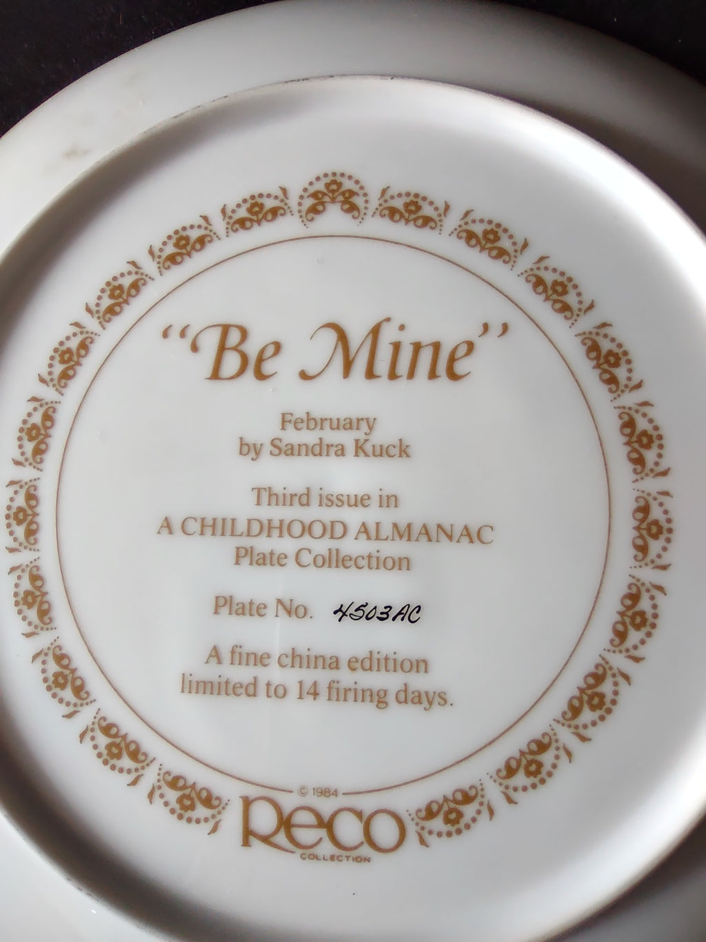 Vintage A Childhood Almanac Collector Plate 3rd Issue Be Mine (Lot 5196)