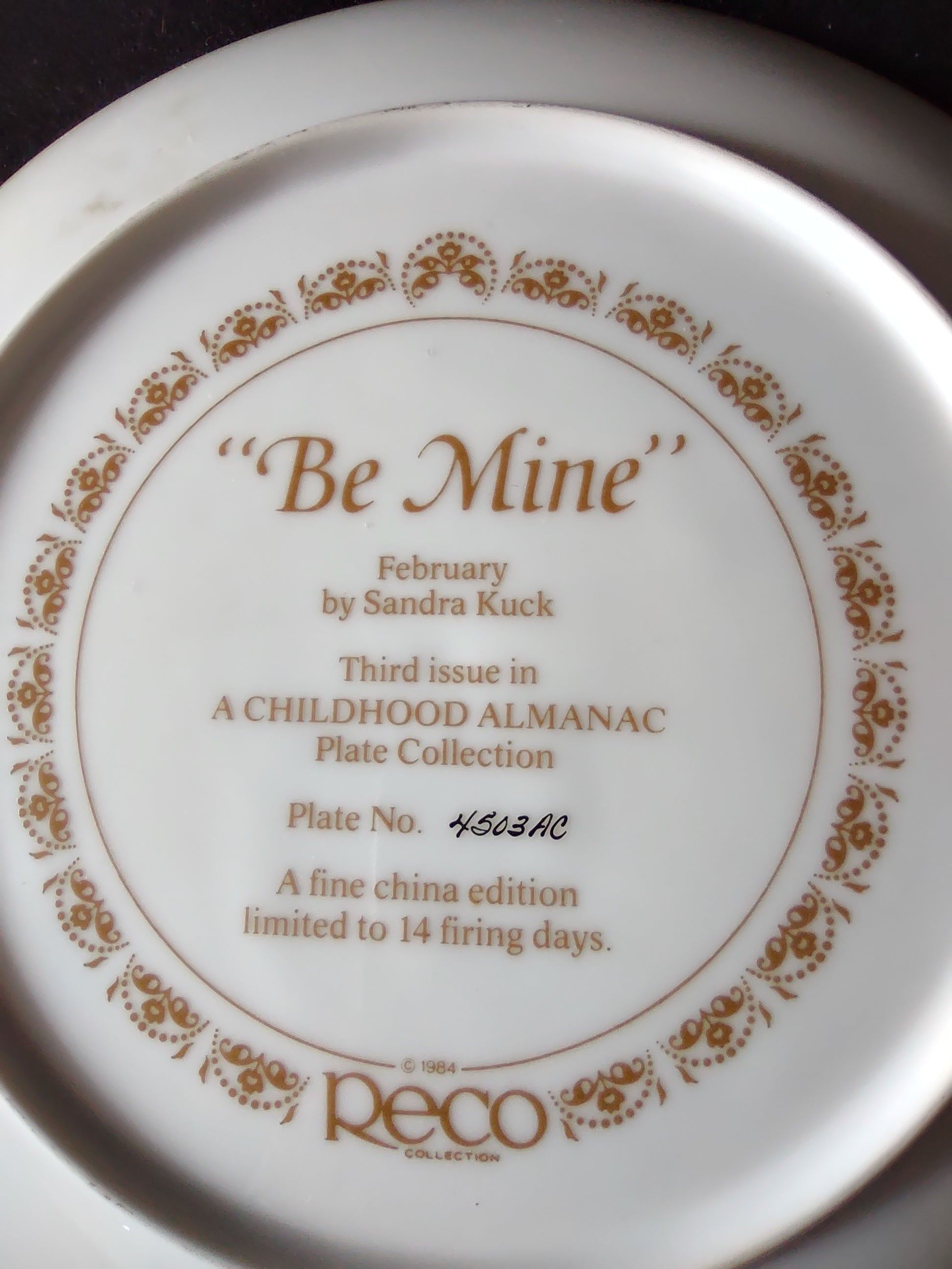 Vintage A Childhood Almanac Collector Plate 3rd Issue Be Mine (Lot 5196)