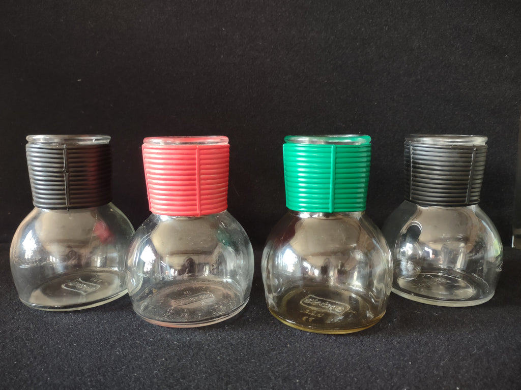 Vintage Hottle Carafe Milk Glass x 4 NO Lid Glasbake Red Green Black (lot 5253)