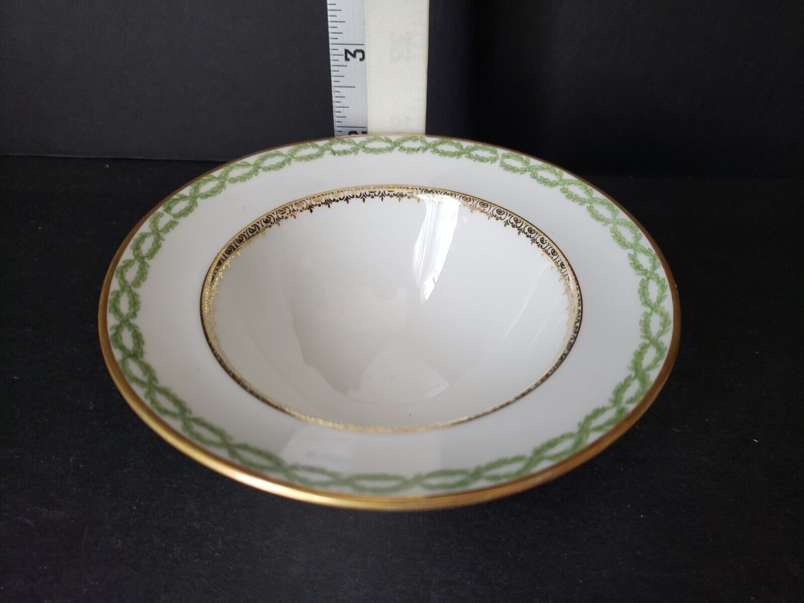 JP Limoges France Gold Trim Green Laurel Tall Bowl 5" (lot 590)