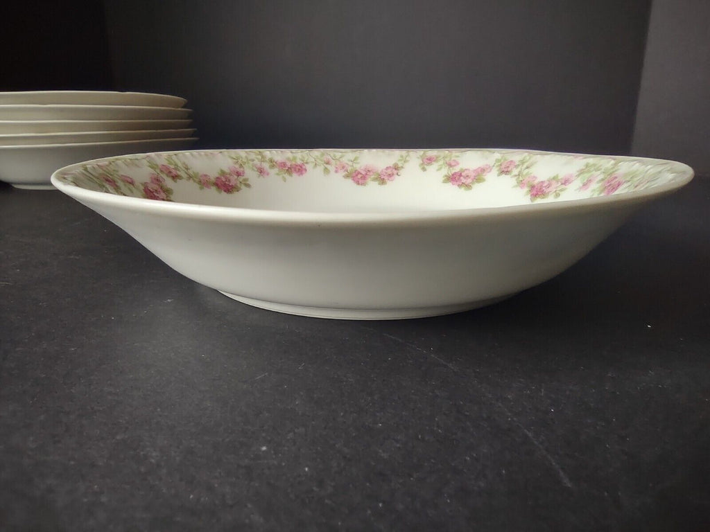 GDA Limoges 6 x Cream Soup Bowl Apple Blossom Garland Swag Ribbon (lot 748)