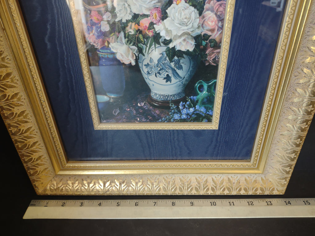 Randomlane Bouquet of Roses Delphinium Golden Navy Wall Design (lot 2626c)